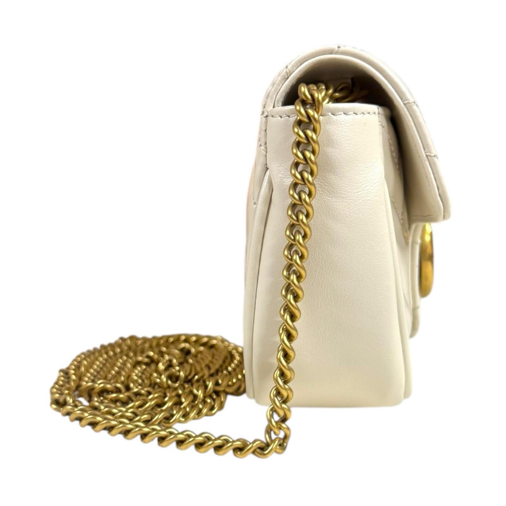 GCCI GG Marmont Shoulder Bag, Leather, 476433, White, Women's, GUCCI Chain
