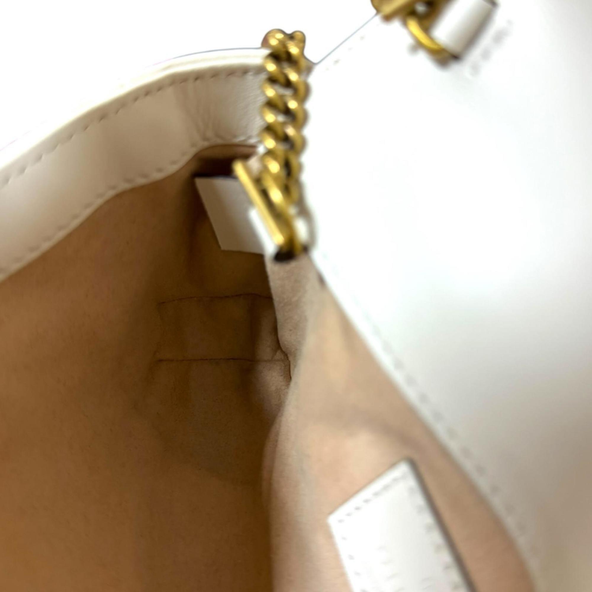 GCCI GG Marmont Shoulder Bag, Leather, 476433, White, Women's, GUCCI Chain