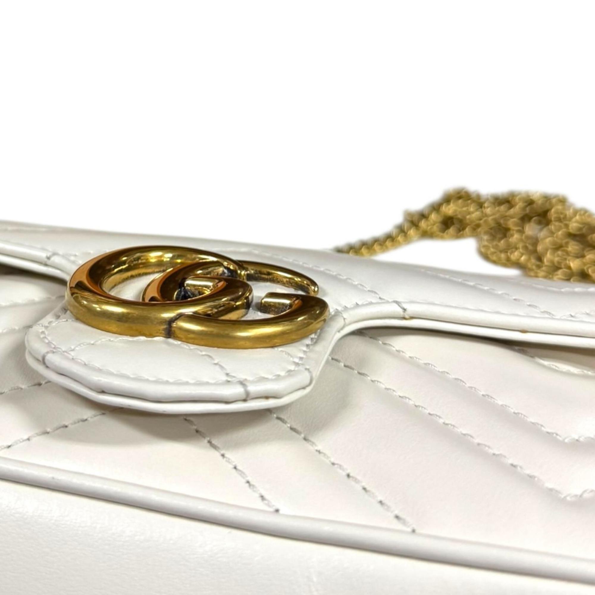 GCCI GG Marmont Shoulder Bag, Leather, 476433, White, Women's, GUCCI Chain
