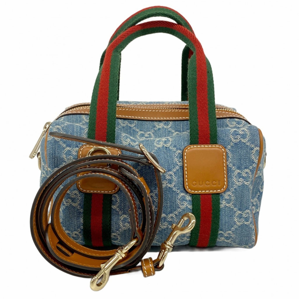 GCCI  Ophidia Mini GG Handbag 859975 Denim Blue Champagne 2-Way Bag for Women