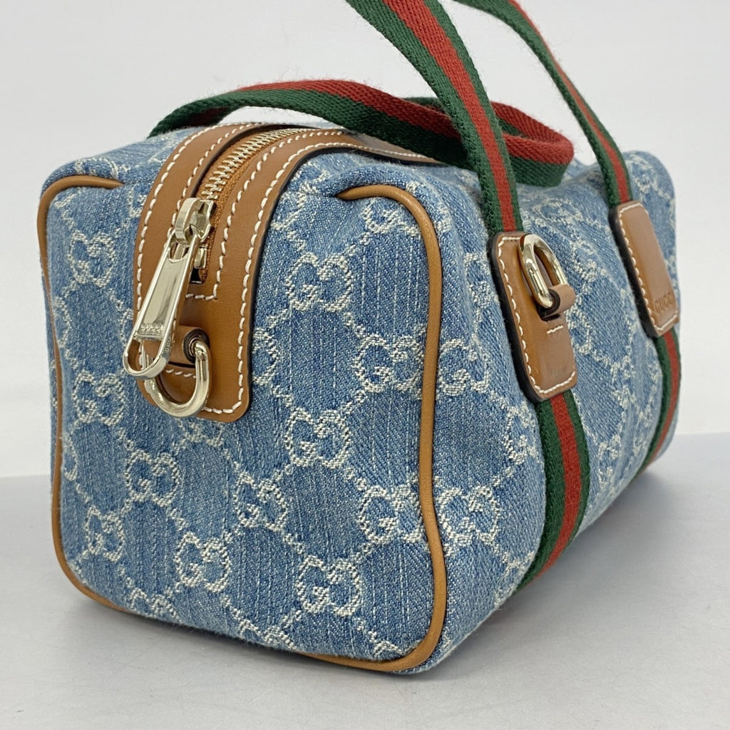 GCCI  Ophidia Mini GG Handbag 859975 Denim Blue Champagne 2-Way Bag for Women