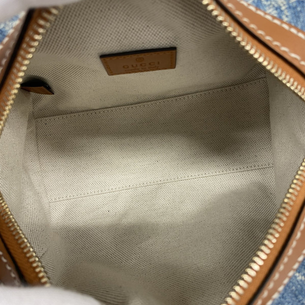 GCCI  Ophidia Mini GG Handbag 859975 Denim Blue Champagne 2-Way Bag for Women