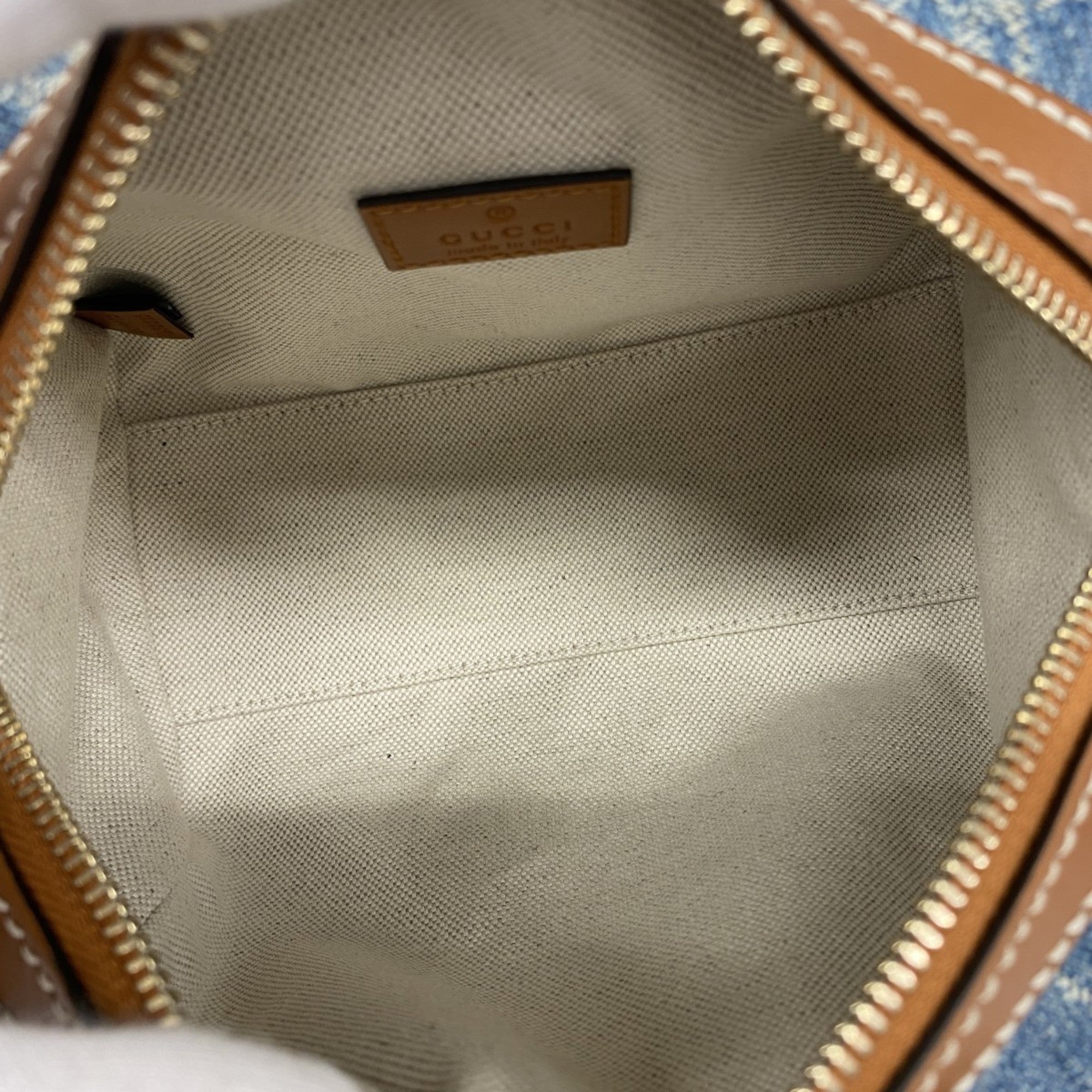 GCCI  Ophidia Mini GG Handbag 859975 Denim Blue Champagne 2-Way Bag for Women