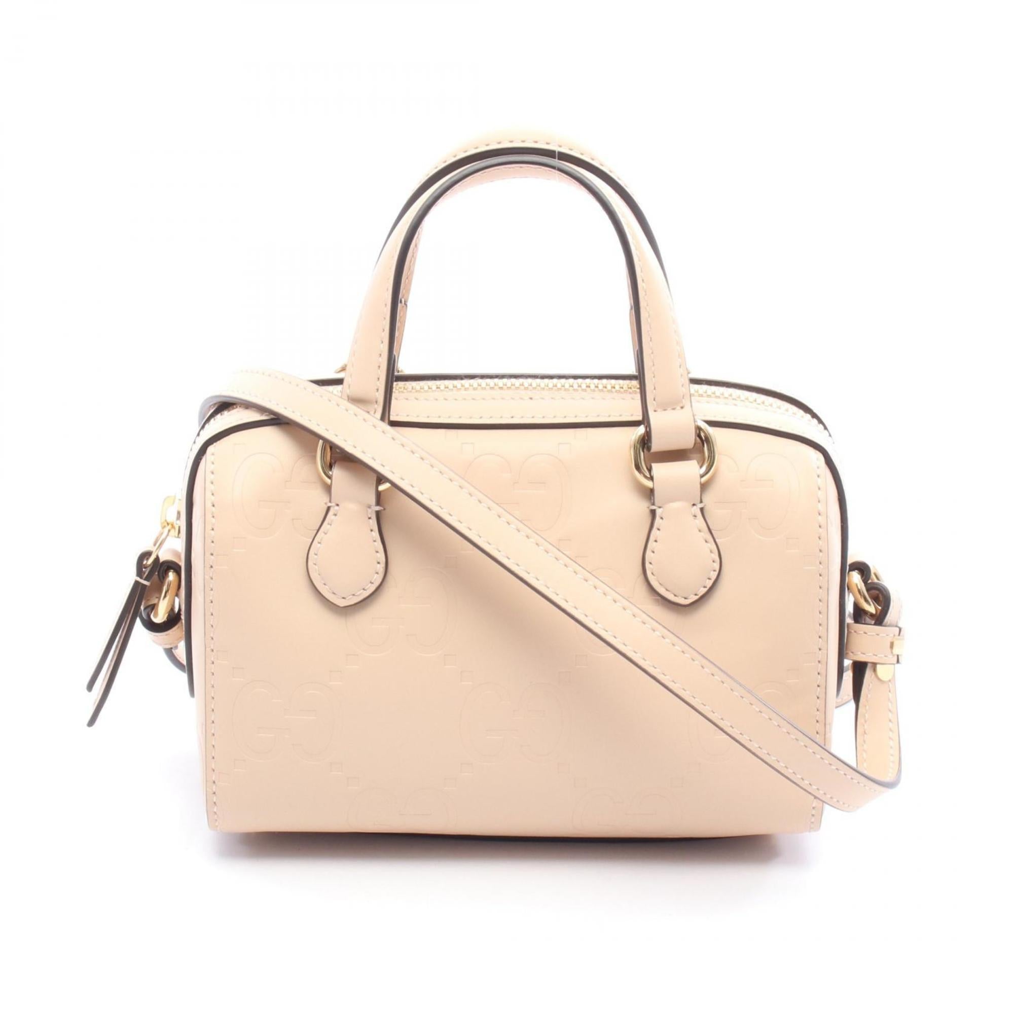 GCCI GG Super Mini Handbag, Leather, Women's, Pink, 790130