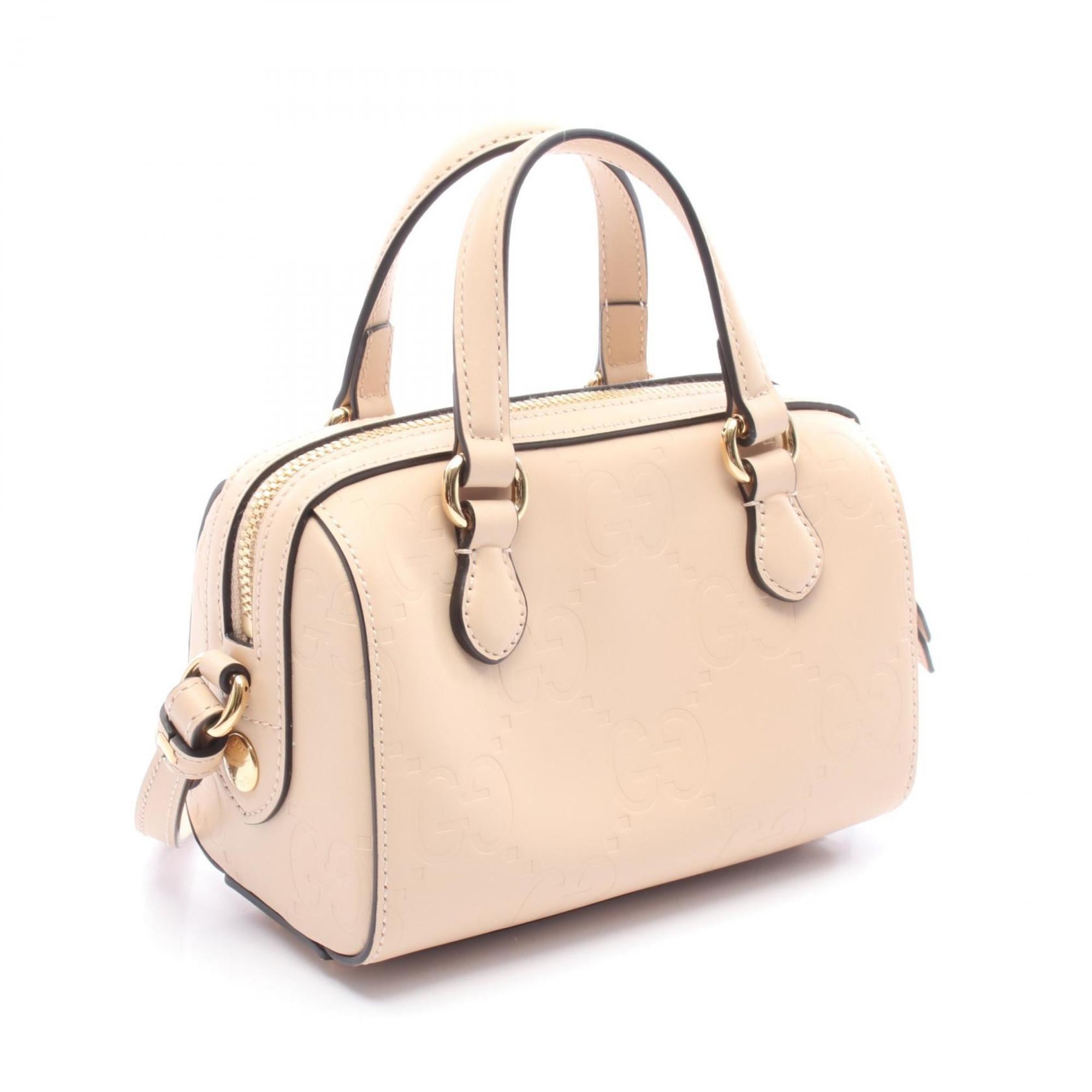 GCCI GG Super Mini Handbag, Leather, Women's, Pink, 790130