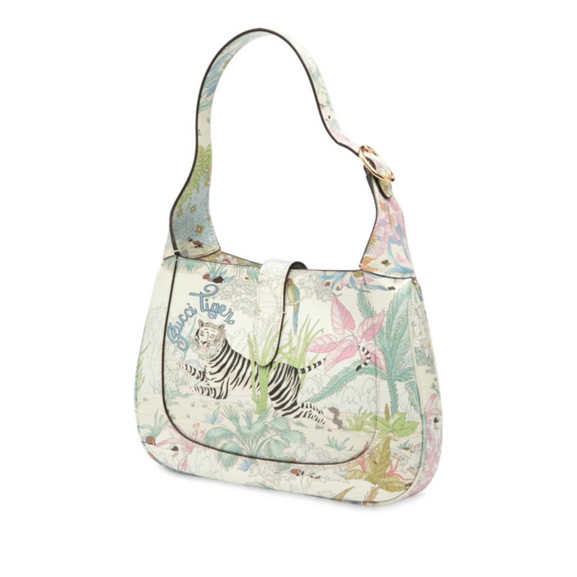 GCCI Jackie 1961 Tiger Motif Handbag/Shoulder Bag 636709 White/Multicolor Leather Women's GUCCI