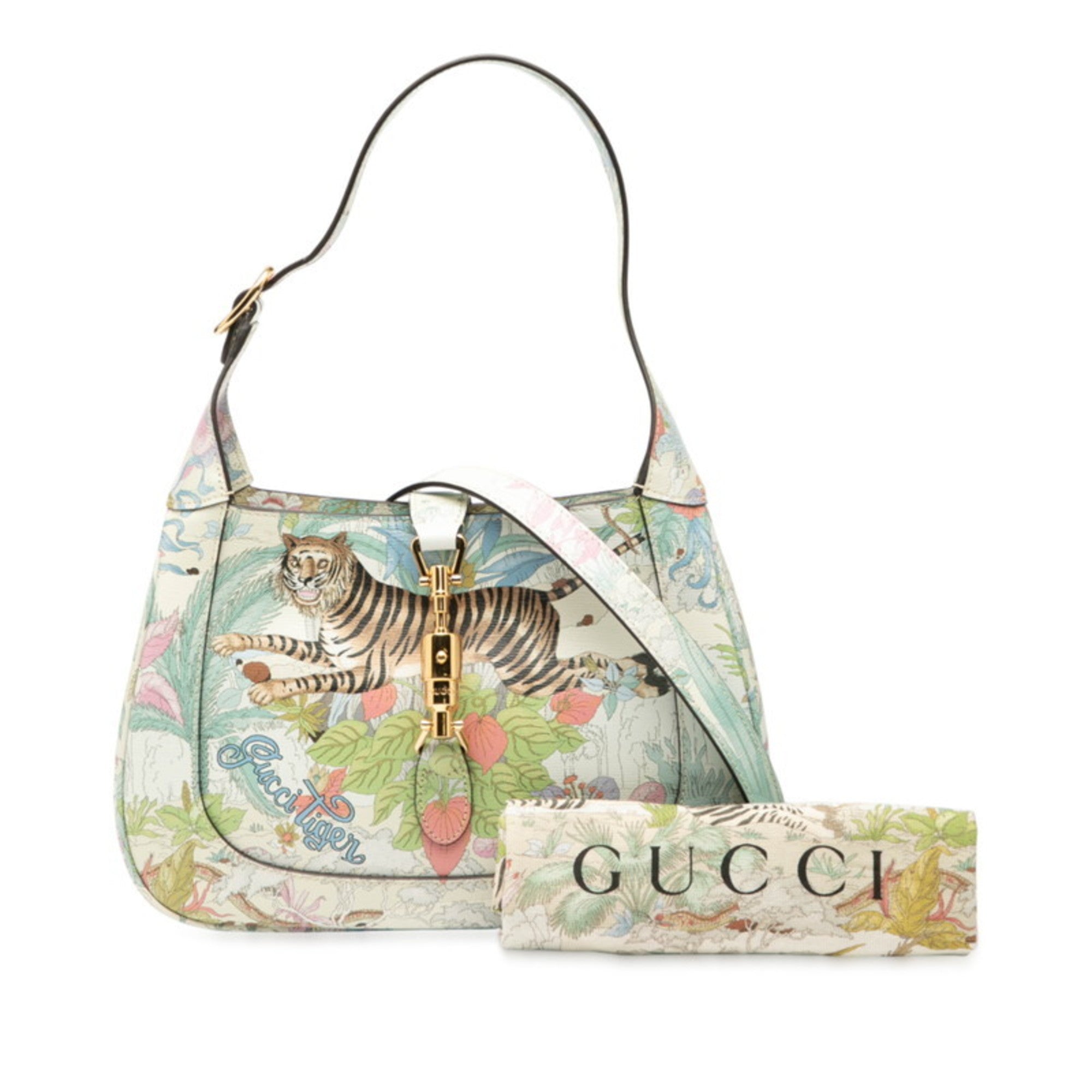 GCCI Jackie 1961 Tiger Motif Handbag/Shoulder Bag 636709 White/Multicolor Leather Women's GUCCI