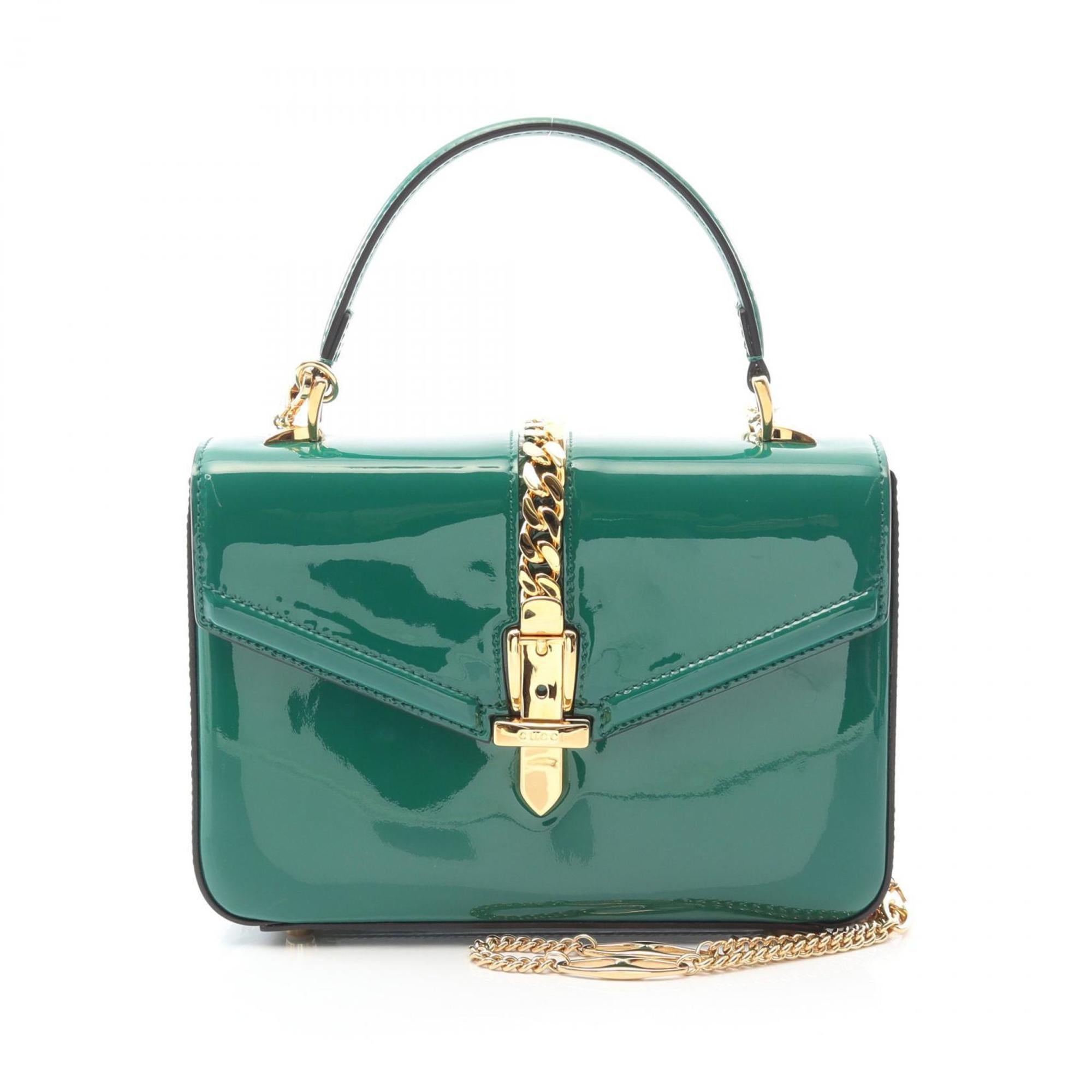 GCCI  Sylvie 1969 handbag in patent leather, green, women's, 589479