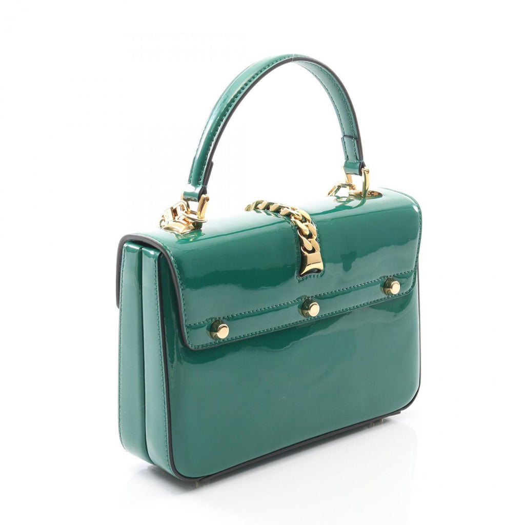 GCCI  Sylvie 1969 handbag in patent leather, green, women's, 589479