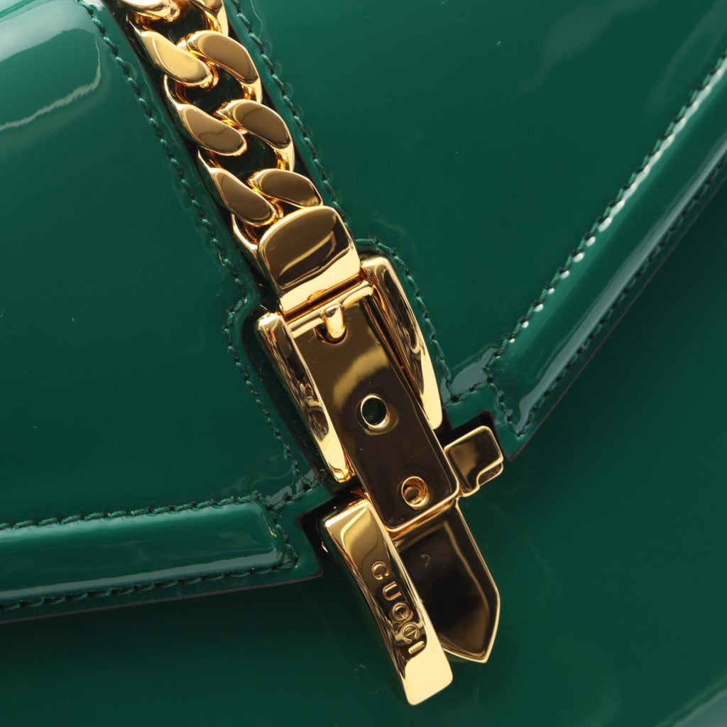 GCCI  Sylvie 1969 handbag in patent leather, green, women's, 589479