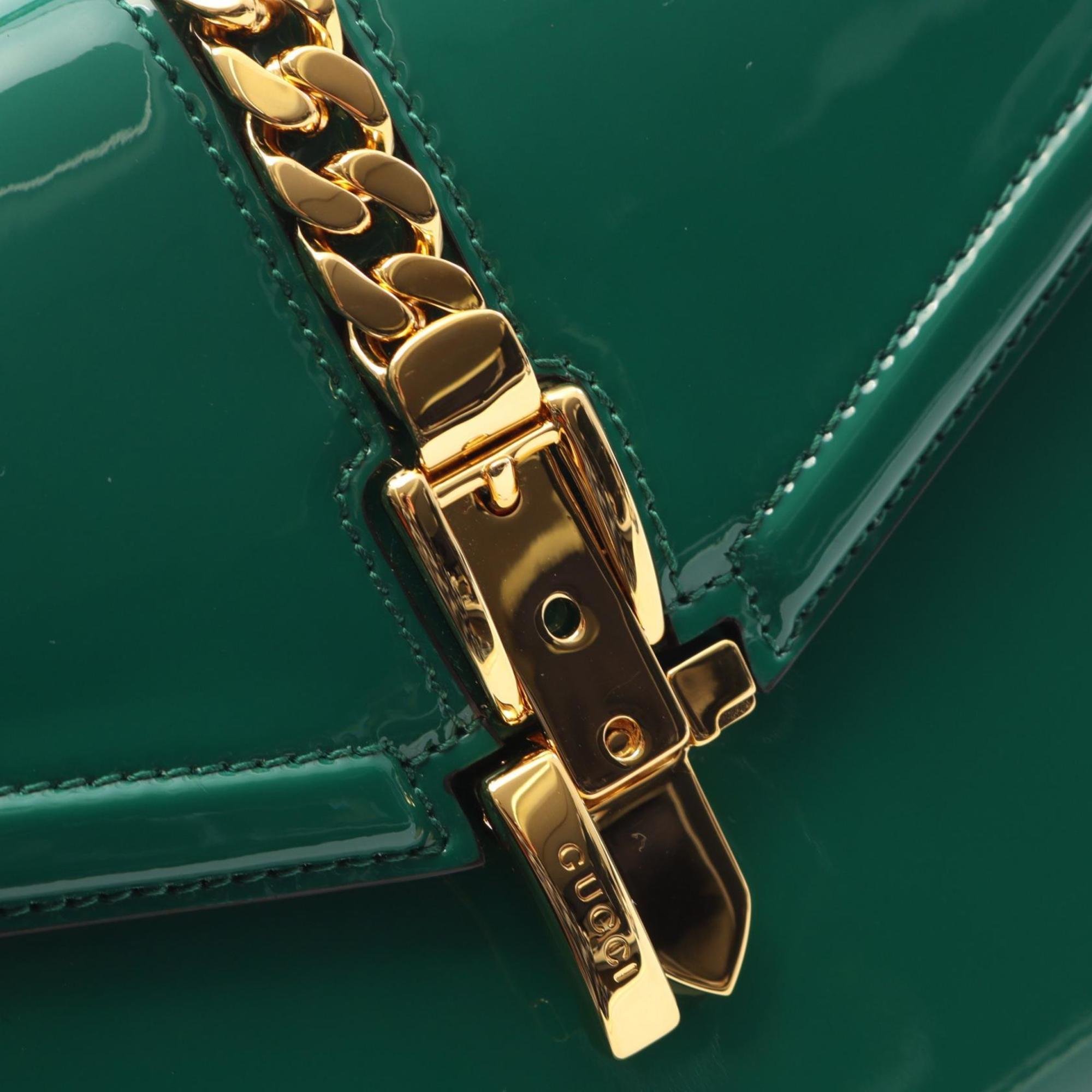 GCCI  Sylvie 1969 handbag in patent leather, green, women's, 589479