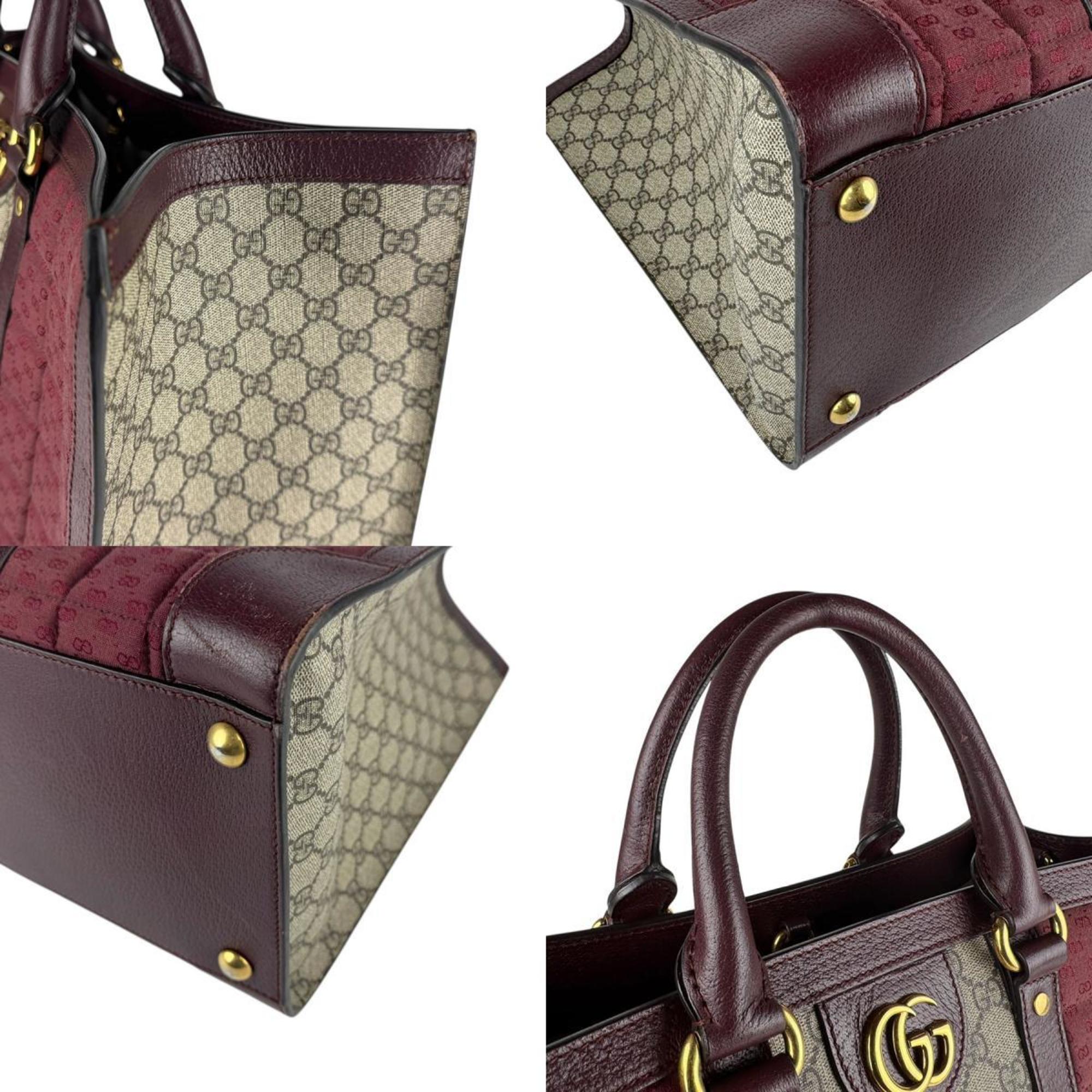 GCCI Ophidia Large Tote Handbag Shoulder Bag Leather GG Supreme Canvas Quilted Bordeaux Men's Women's 724665 z7365