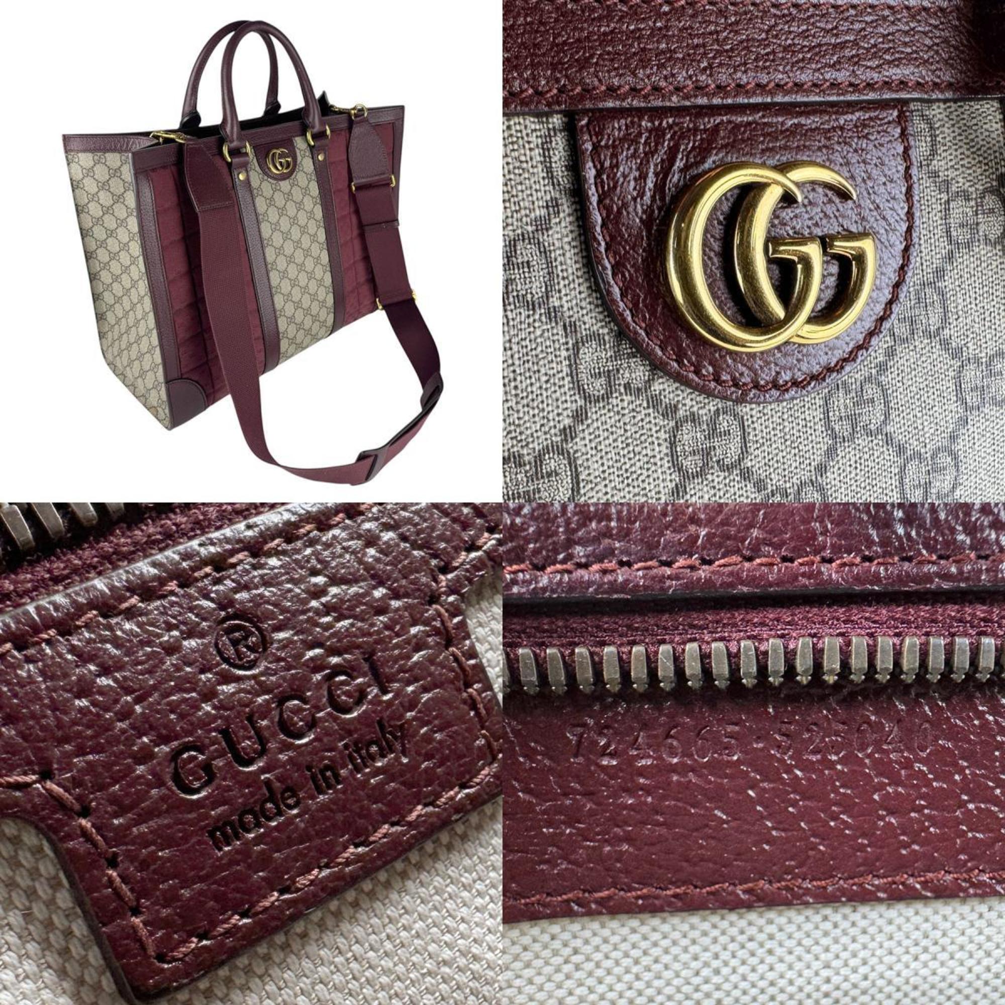 GCCI Ophidia Large Tote Handbag Shoulder Bag Leather GG Supreme Canvas Quilted Bordeaux Men's Women's 724665 z7365