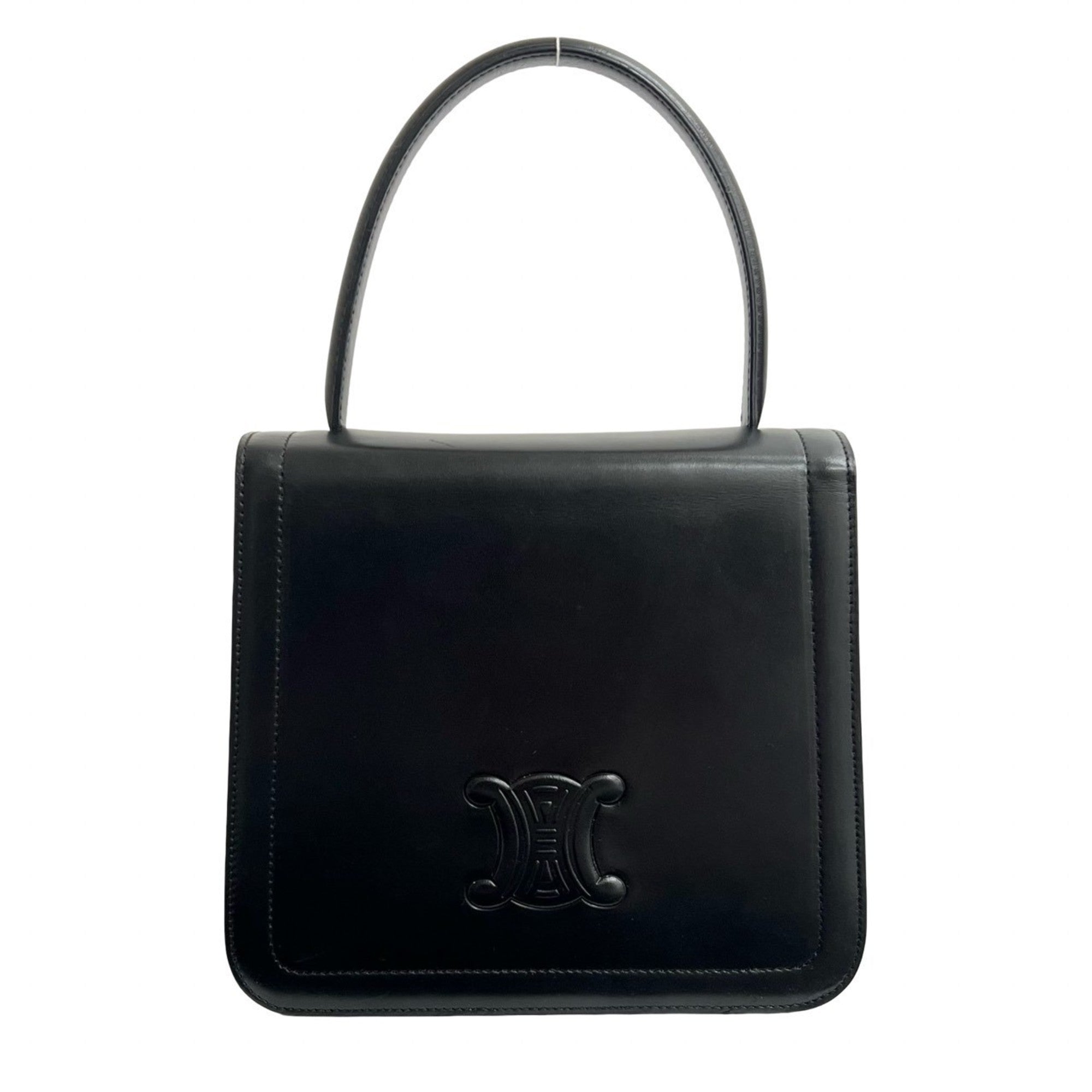 CLNI Old Triomphe Logo Calf Leather Handbag Mini Tote Bag Black 21875