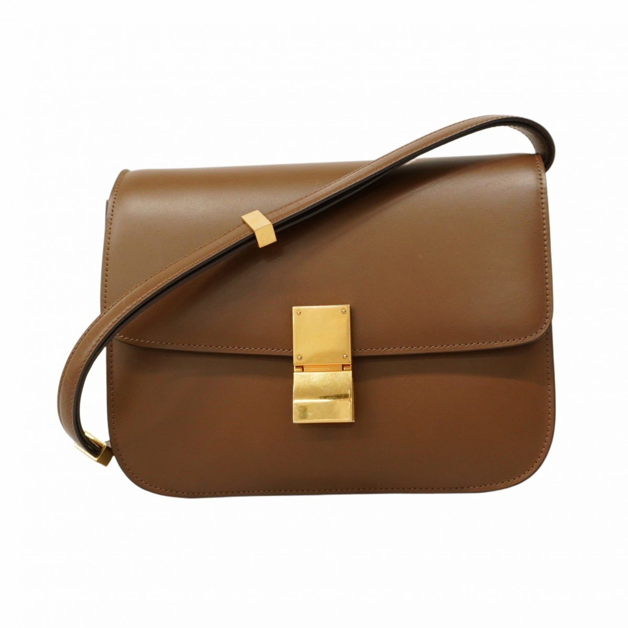 CLNI Classic Box Leather Shoulder Bag Brown Women's