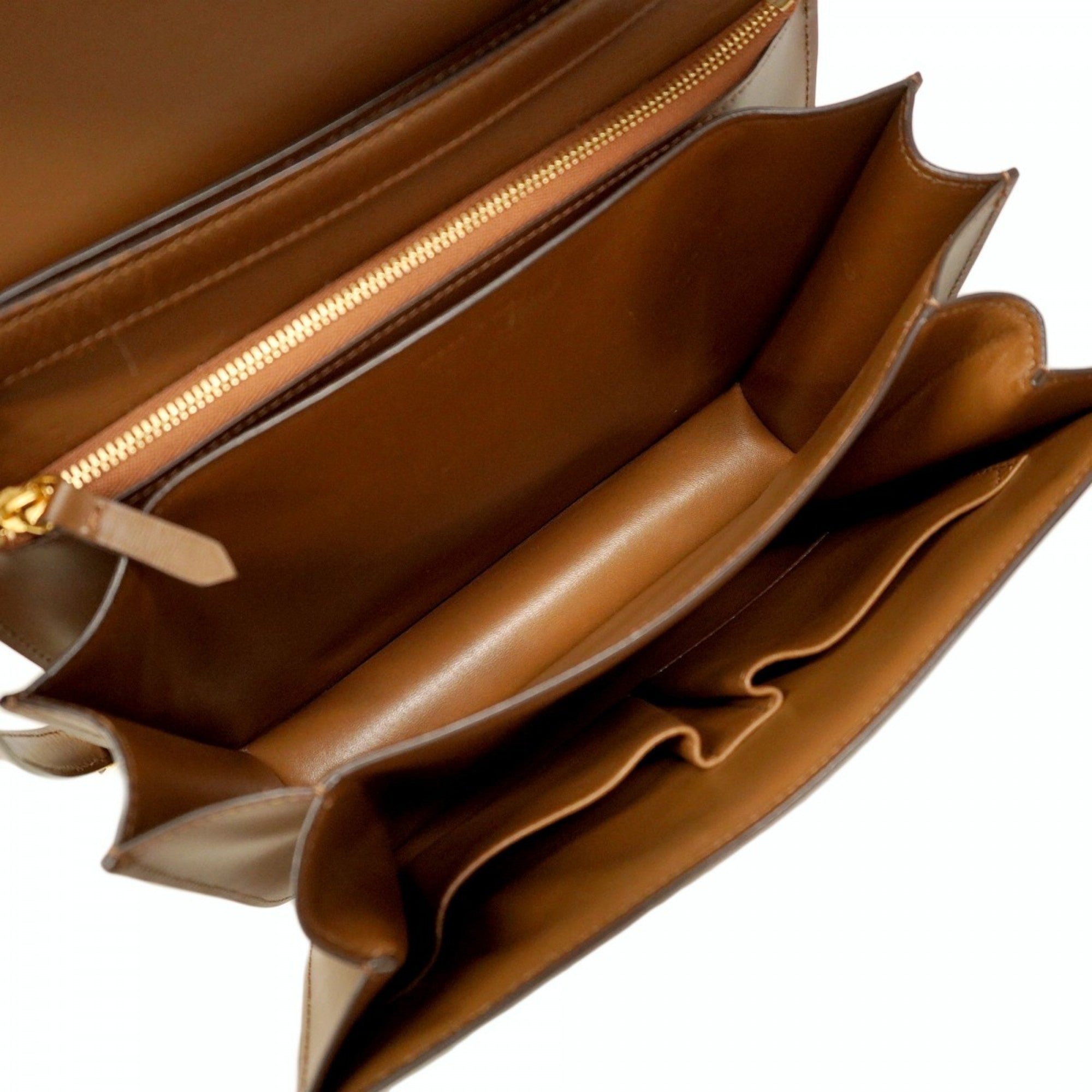 CLNI Classic Box Leather Shoulder Bag Brown Women's