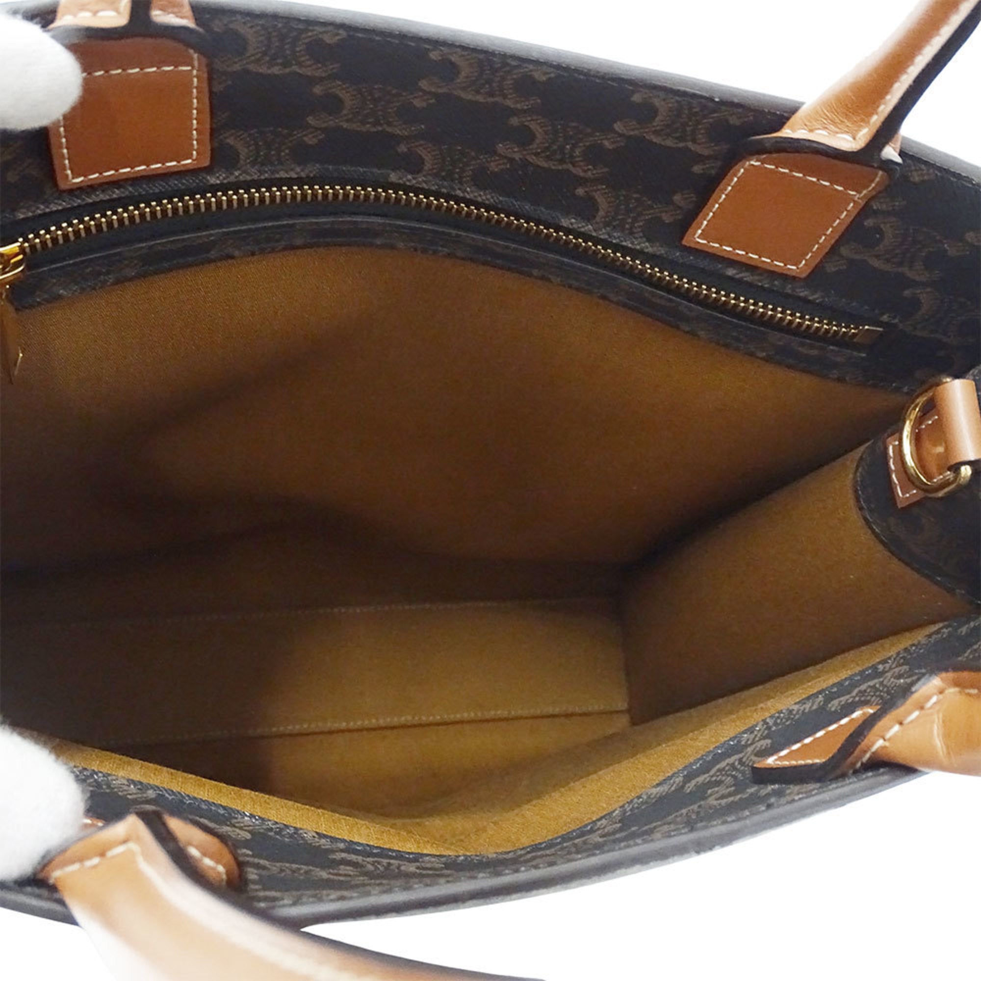 CLNI Women's Handbag Shoulder Bag 2way Triomphe Canvas Vertical Cabas Small Dark Brown 191542 Size