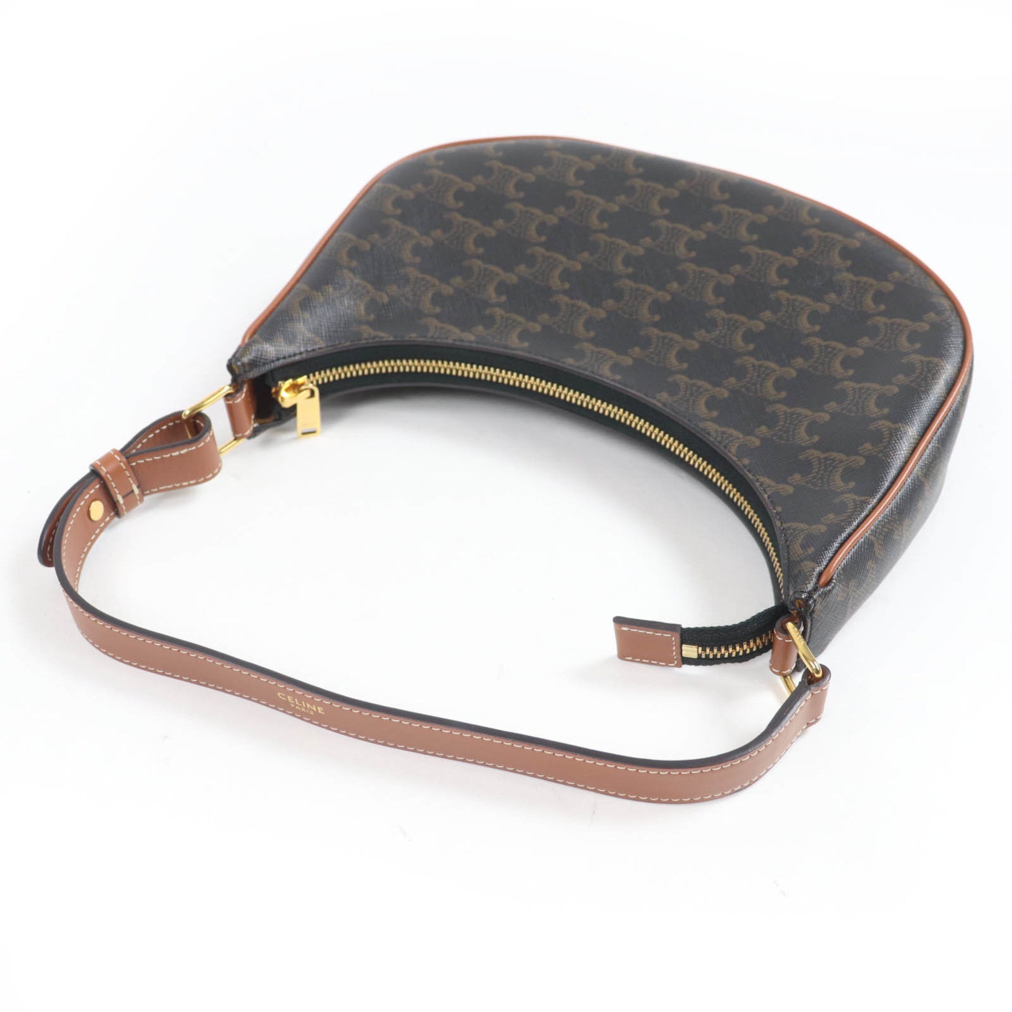 CLNI 19395 Ava Triomphe One-Shoulder Bag, Coated Canvas and Leather, Brown, Includes Dust Made in Italy, Women's