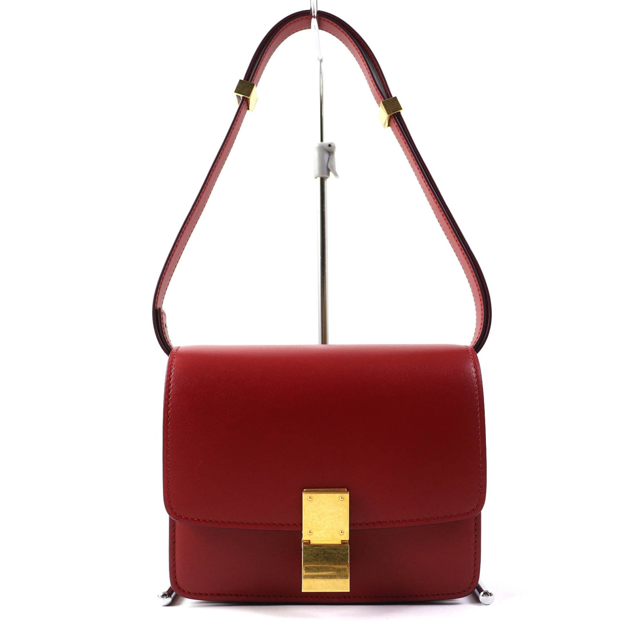 CLNI CLASSIC BOX Small (189183DLS) Classic Box Leather Shoulder Bag in Red with Gold Hardware and Dust Bag, Made Italy