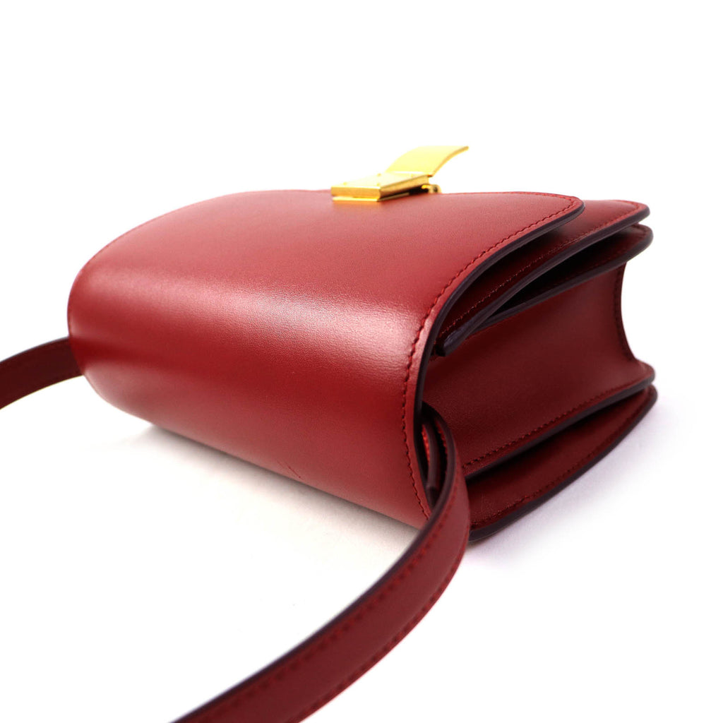 CLNI CLASSIC BOX Small (189183DLS) Classic Box Leather Shoulder Bag in Red with Gold Hardware and Dust Bag, Made Italy