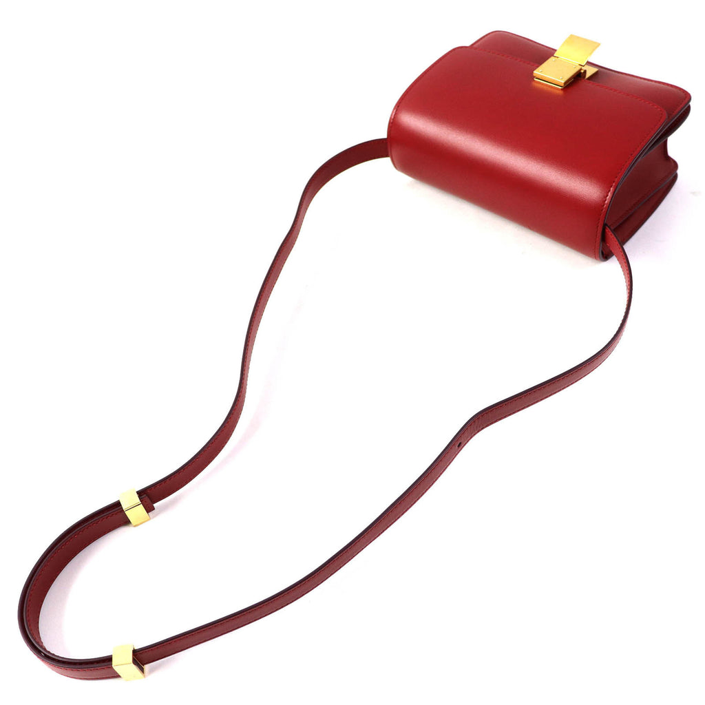 CLNI CLASSIC BOX Small (189183DLS) Classic Box Leather Shoulder Bag in Red with Gold Hardware and Dust Bag, Made Italy
