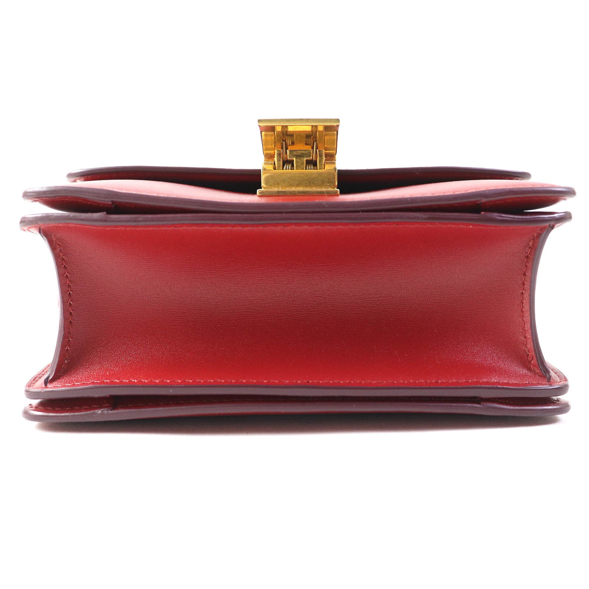 CLNI CLASSIC BOX Small (189183DLS) Classic Box Leather Shoulder Bag in Red with Gold Hardware and Dust Bag, Made Italy