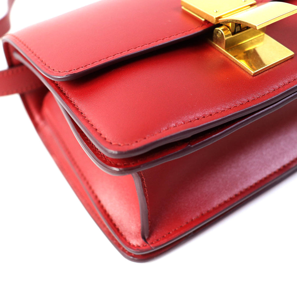 CLNI CLASSIC BOX Small (189183DLS) Classic Box Leather Shoulder Bag in Red with Gold Hardware and Dust Bag, Made Italy