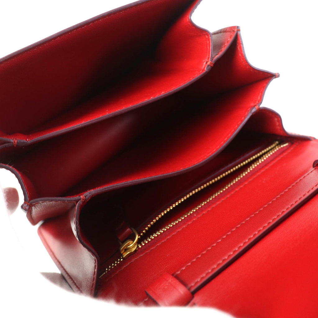 CLNI CLASSIC BOX Small (189183DLS) Classic Box Leather Shoulder Bag in Red with Gold Hardware and Dust Bag, Made Italy