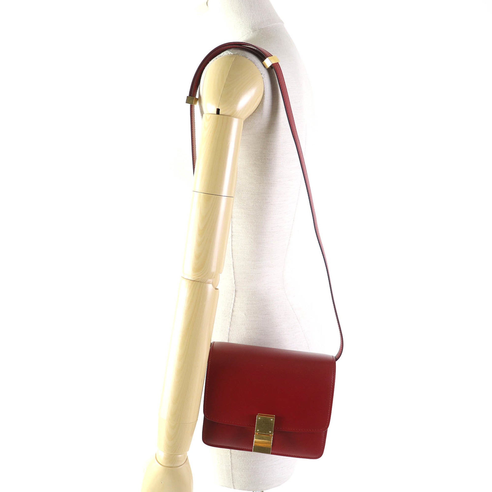 CLNI CLASSIC BOX Small (189183DLS) Classic Box Leather Shoulder Bag in Red with Gold Hardware and Dust Bag, Made Italy