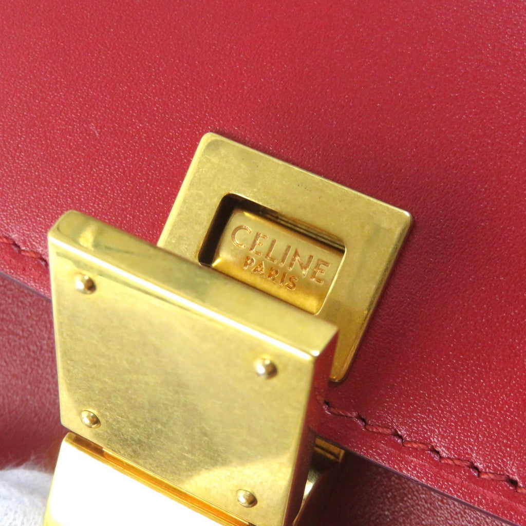 CLNI CLASSIC BOX Small (189183DLS) Classic Box Leather Shoulder Bag in Red with Gold Hardware and Dust Bag, Made Italy