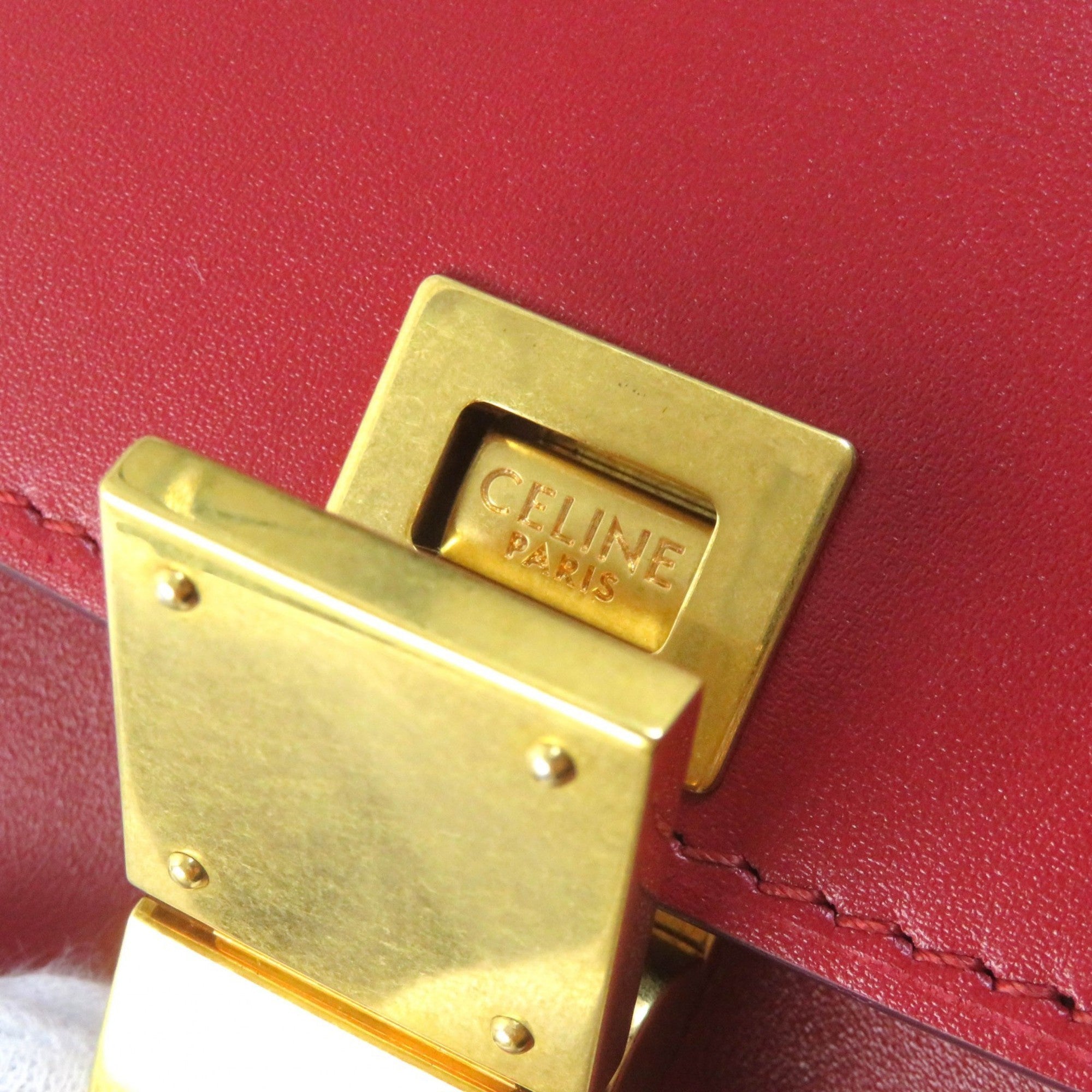 CLNI CLASSIC BOX Small (189183DLS) Classic Box Leather Shoulder Bag in Red with Gold Hardware and Dust Bag, Made Italy