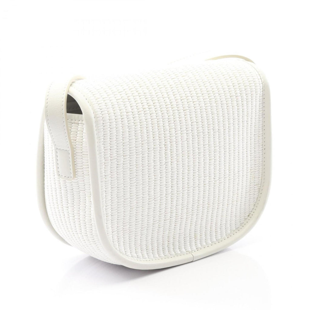 CLNI Folco Cuir Triomphe Shoulder Bag in Leather and Straw, White, Women's, 198262EBL01WW