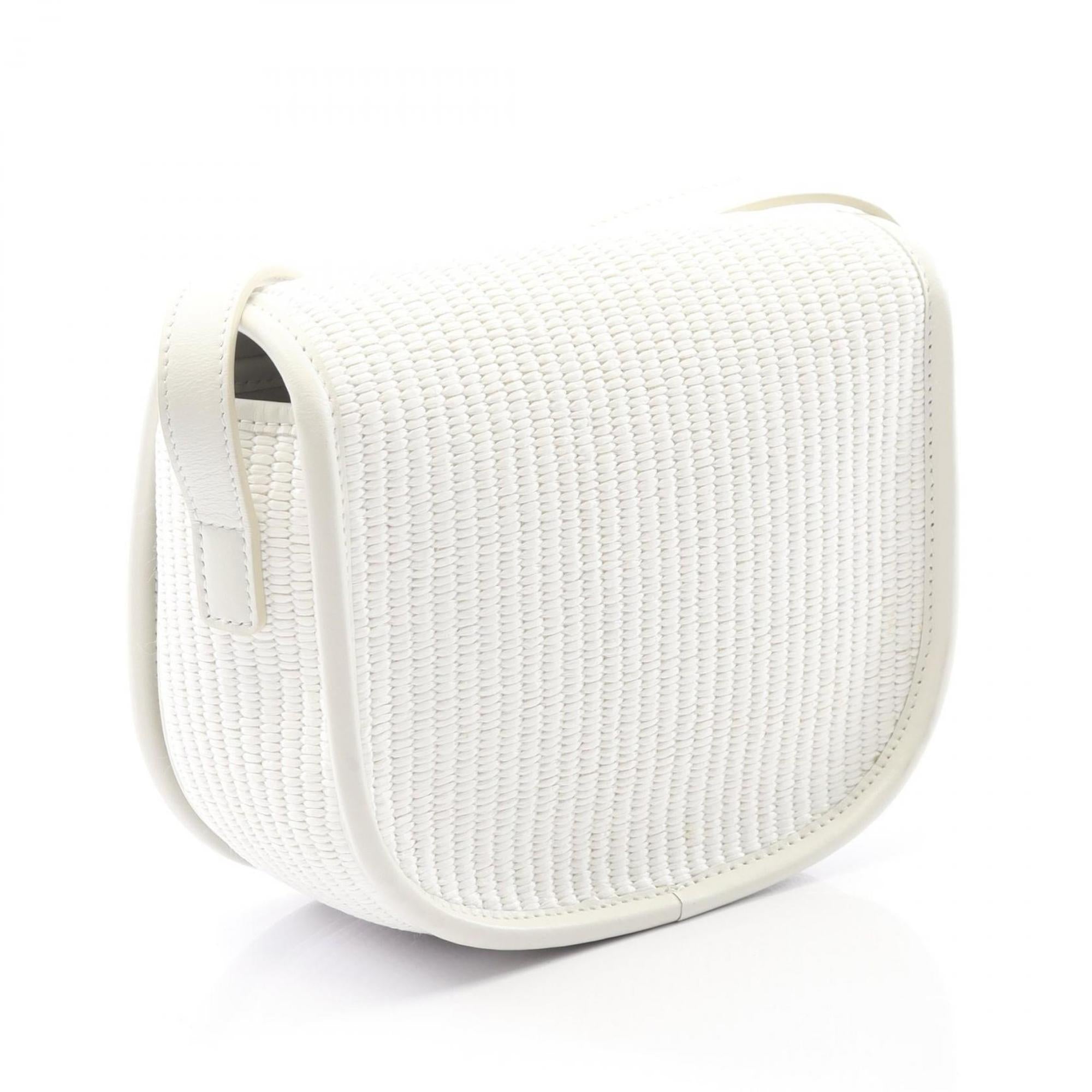 CLNI Folco Cuir Triomphe Shoulder Bag in Leather and Straw, White, Women's, 198262EBL01WW