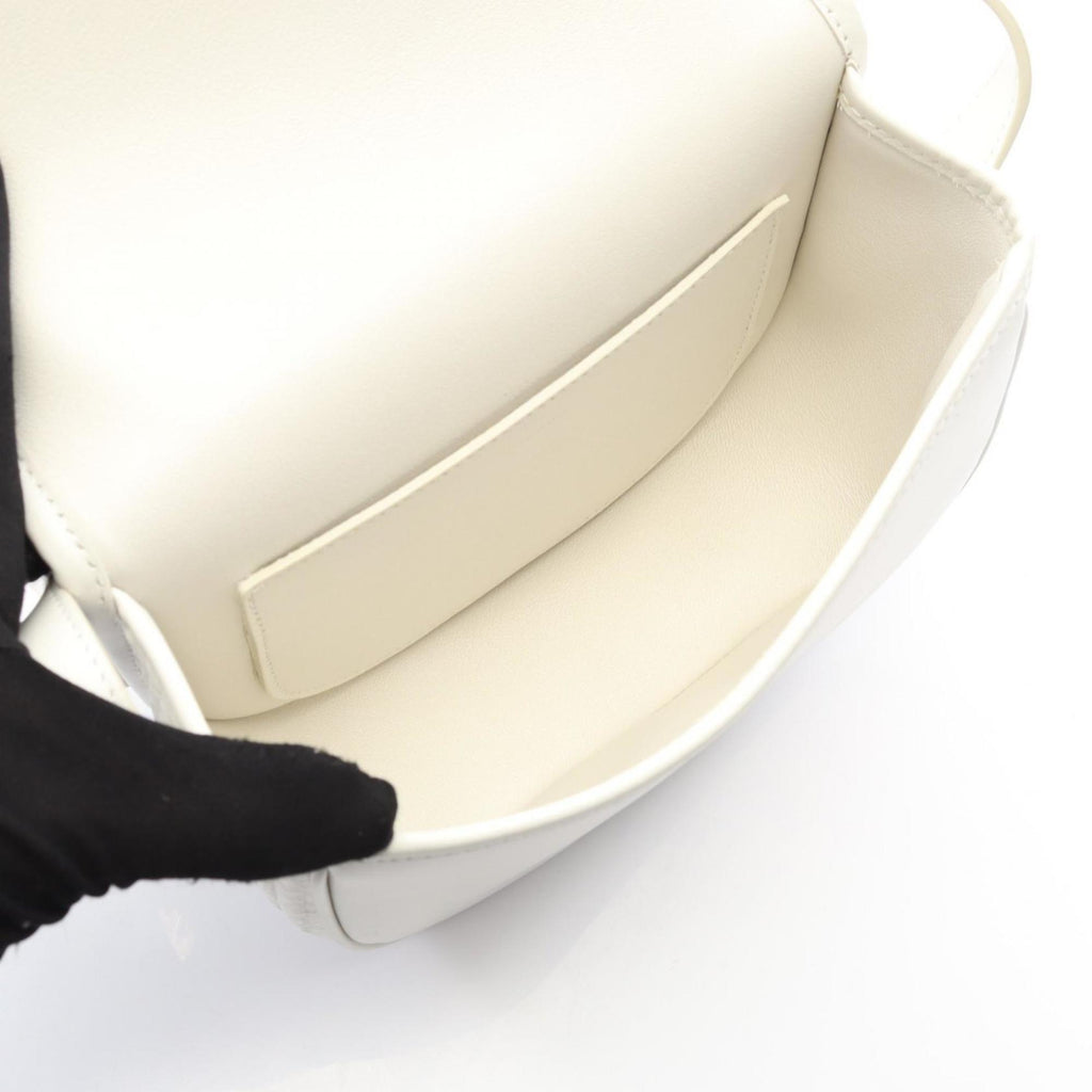 CLNI Folco Cuir Triomphe Shoulder Bag in Leather and Straw, White, Women's, 198262EBL01WW