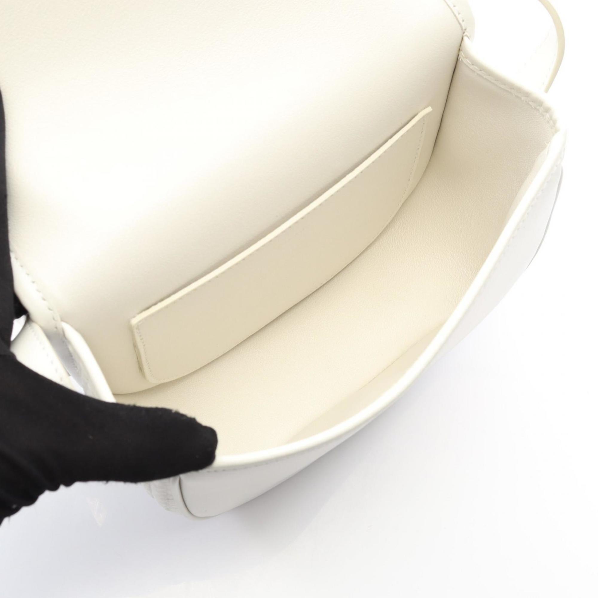 CLNI Folco Cuir Triomphe Shoulder Bag in Leather and Straw, White, Women's, 198262EBL01WW