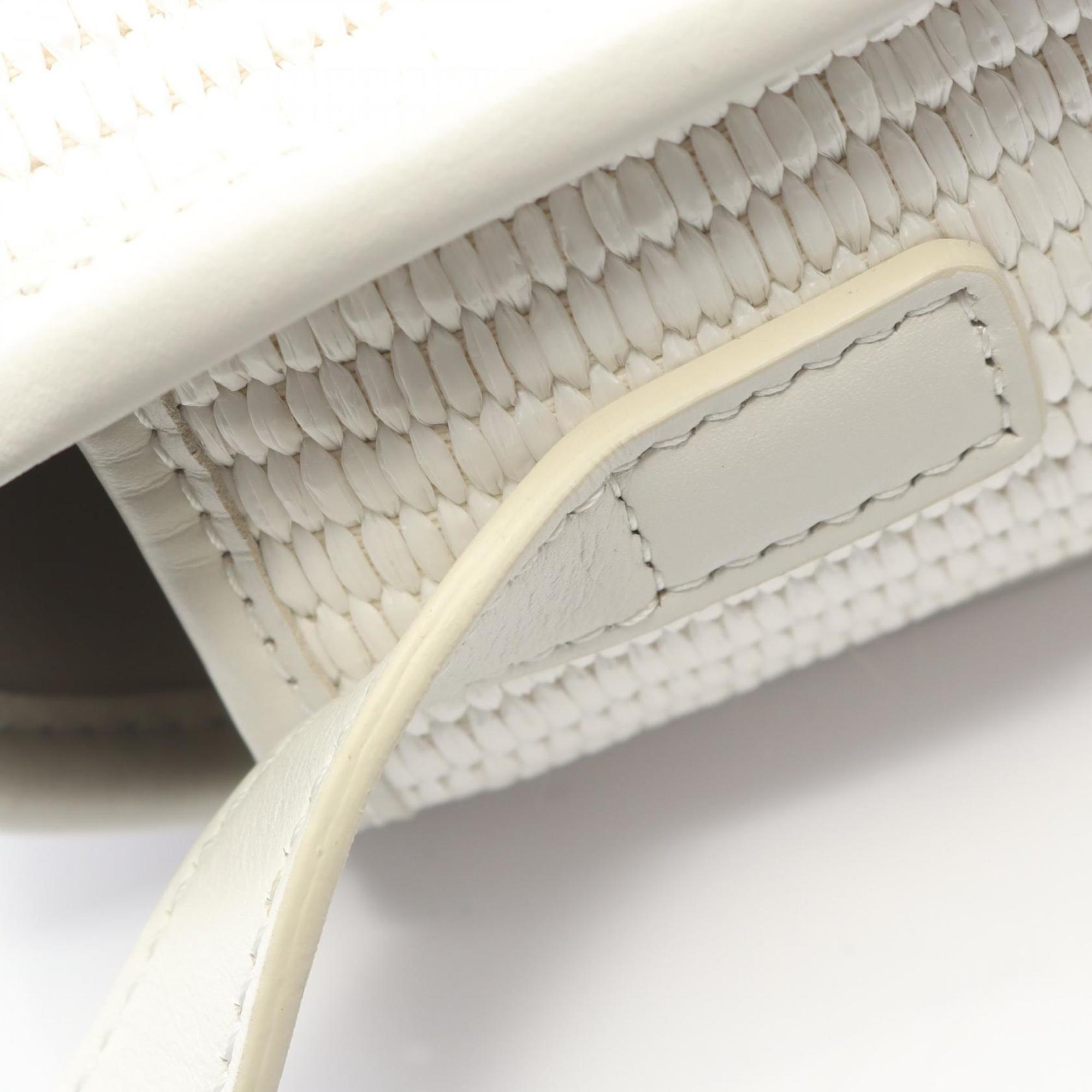 CLNI Folco Cuir Triomphe Shoulder Bag in Leather and Straw, White, Women's, 198262EBL01WW