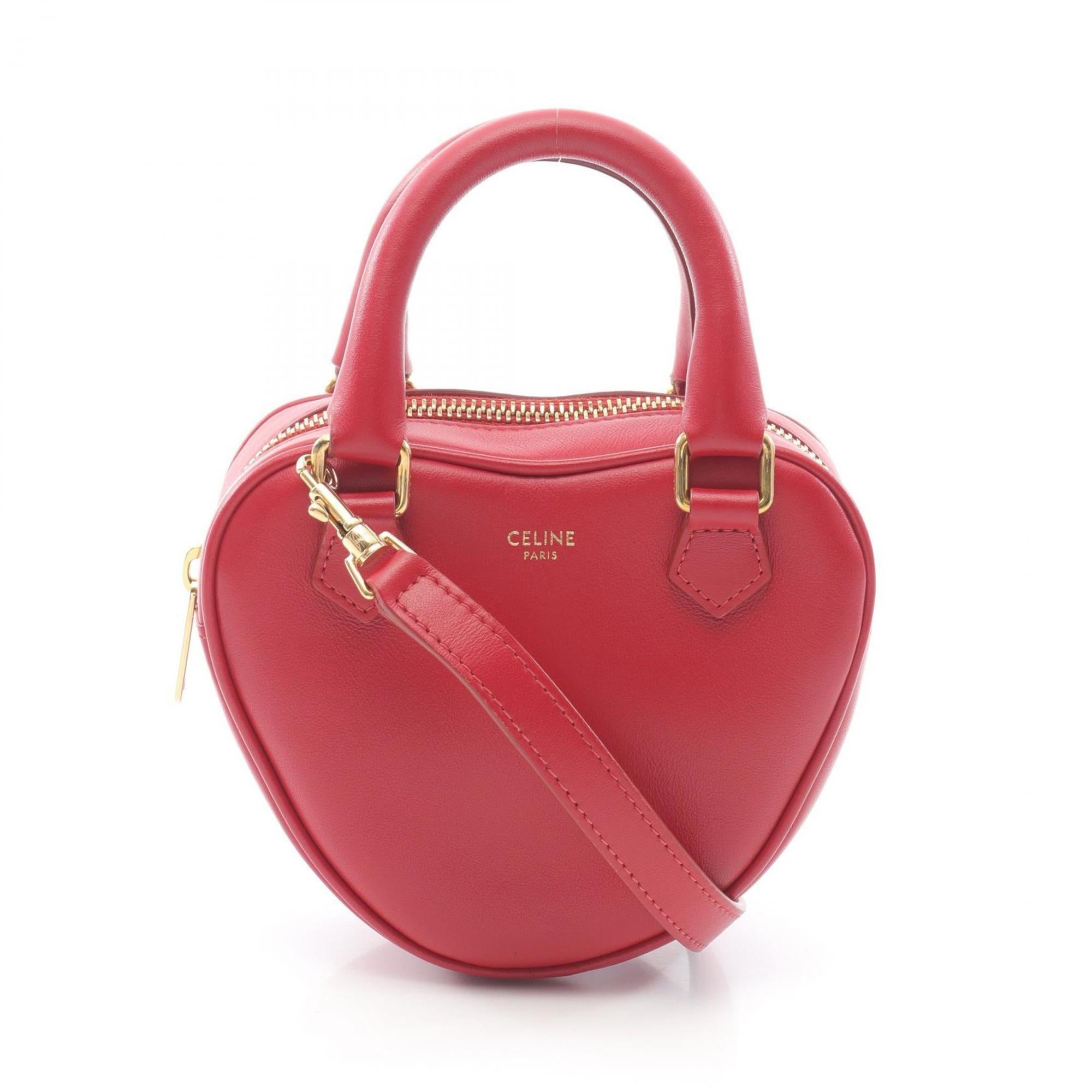 CLNI Heart Medium Handbag, Leather, Women's, Red