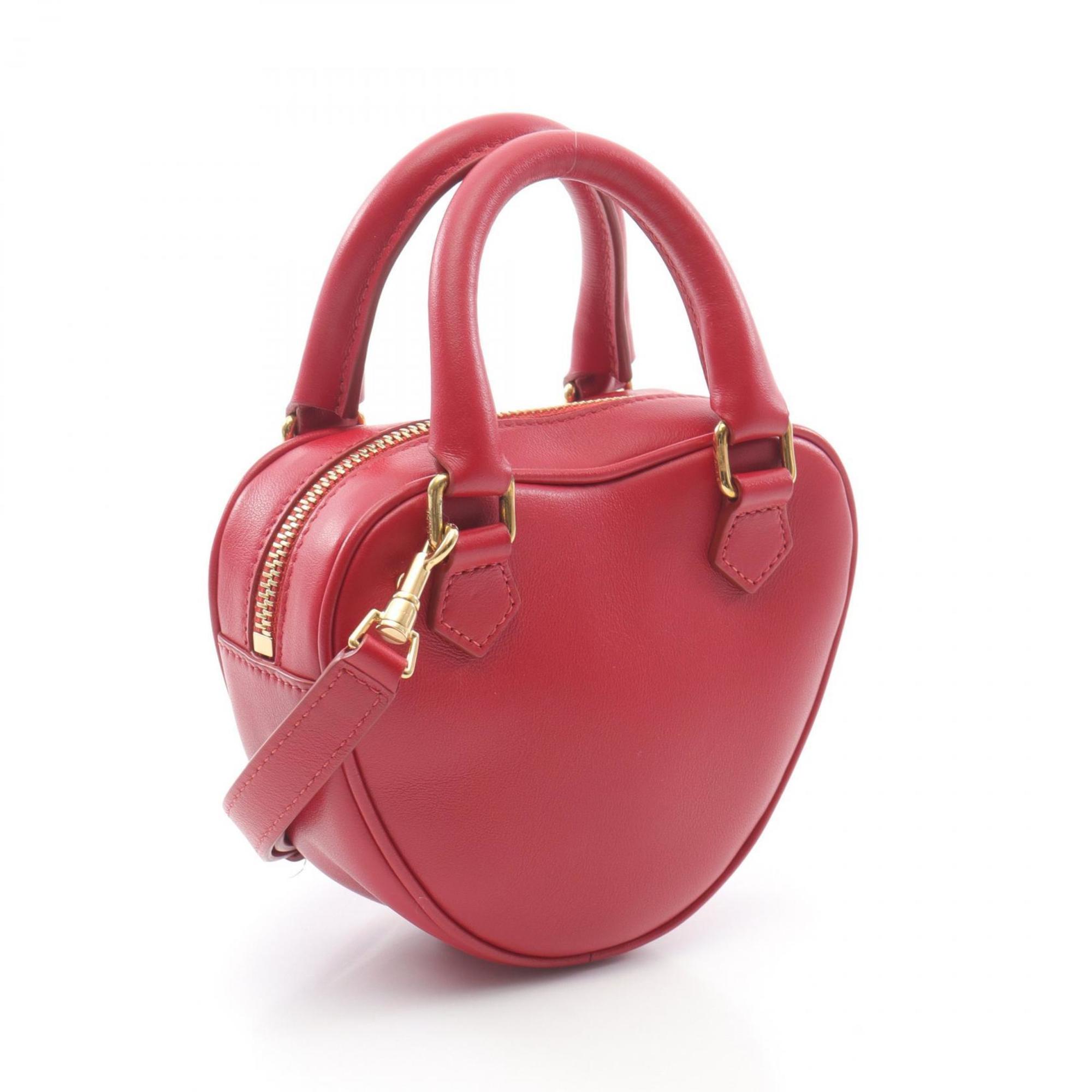 CLNI Heart Medium Handbag, Leather, Women's, Red