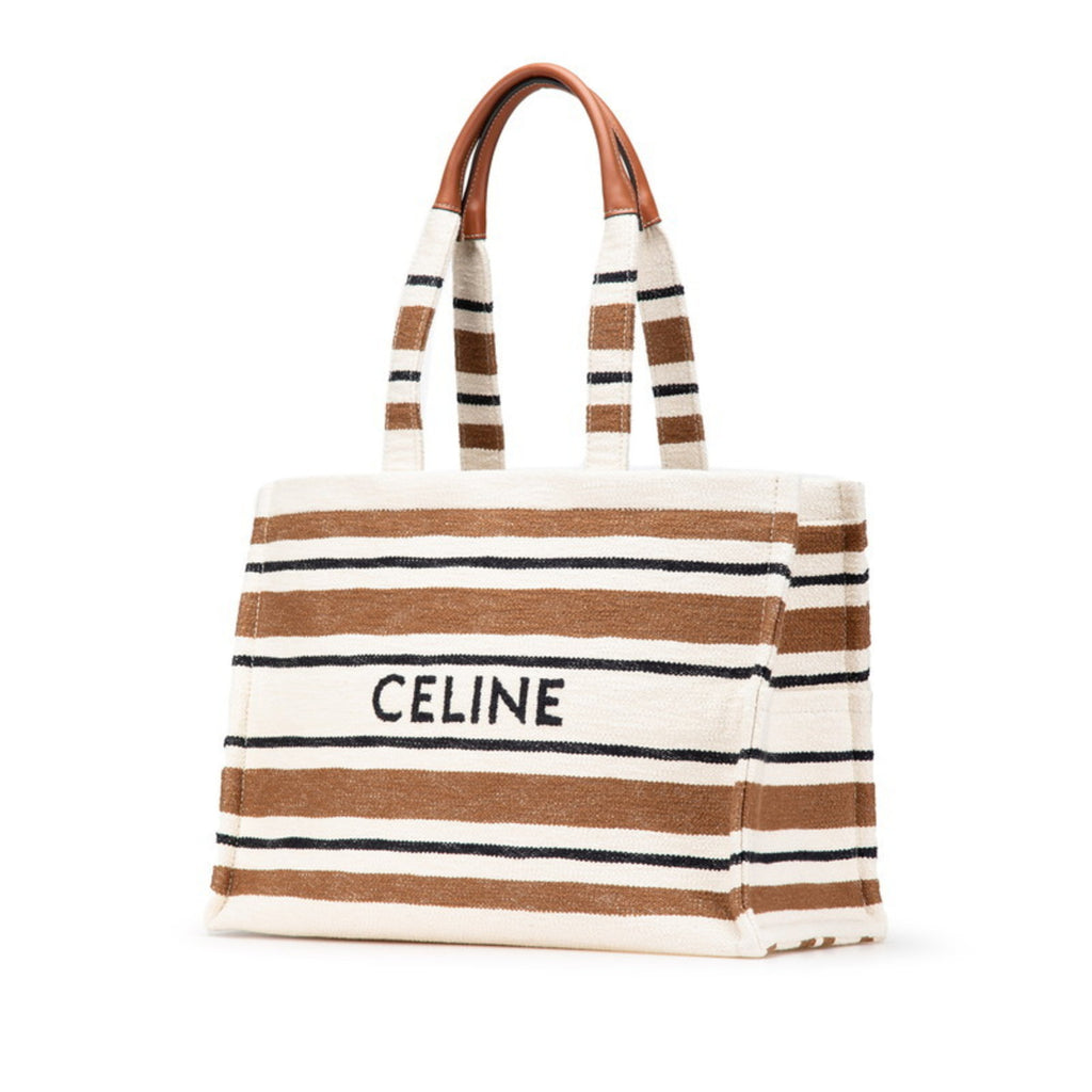 CLNI logo handbag tote bag in white, brown, and black canvas leather. Women's.