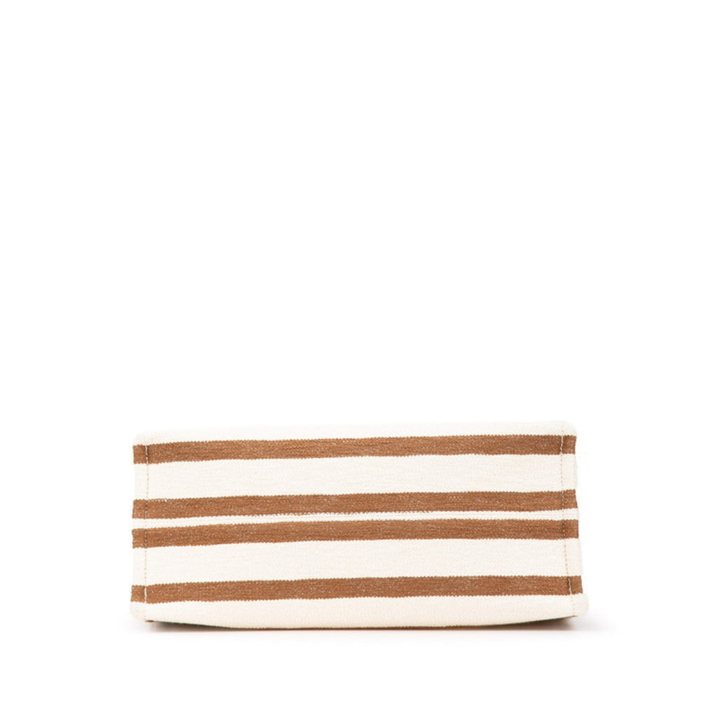 CLNI logo handbag tote bag in white, brown, and black canvas leather. Women's.