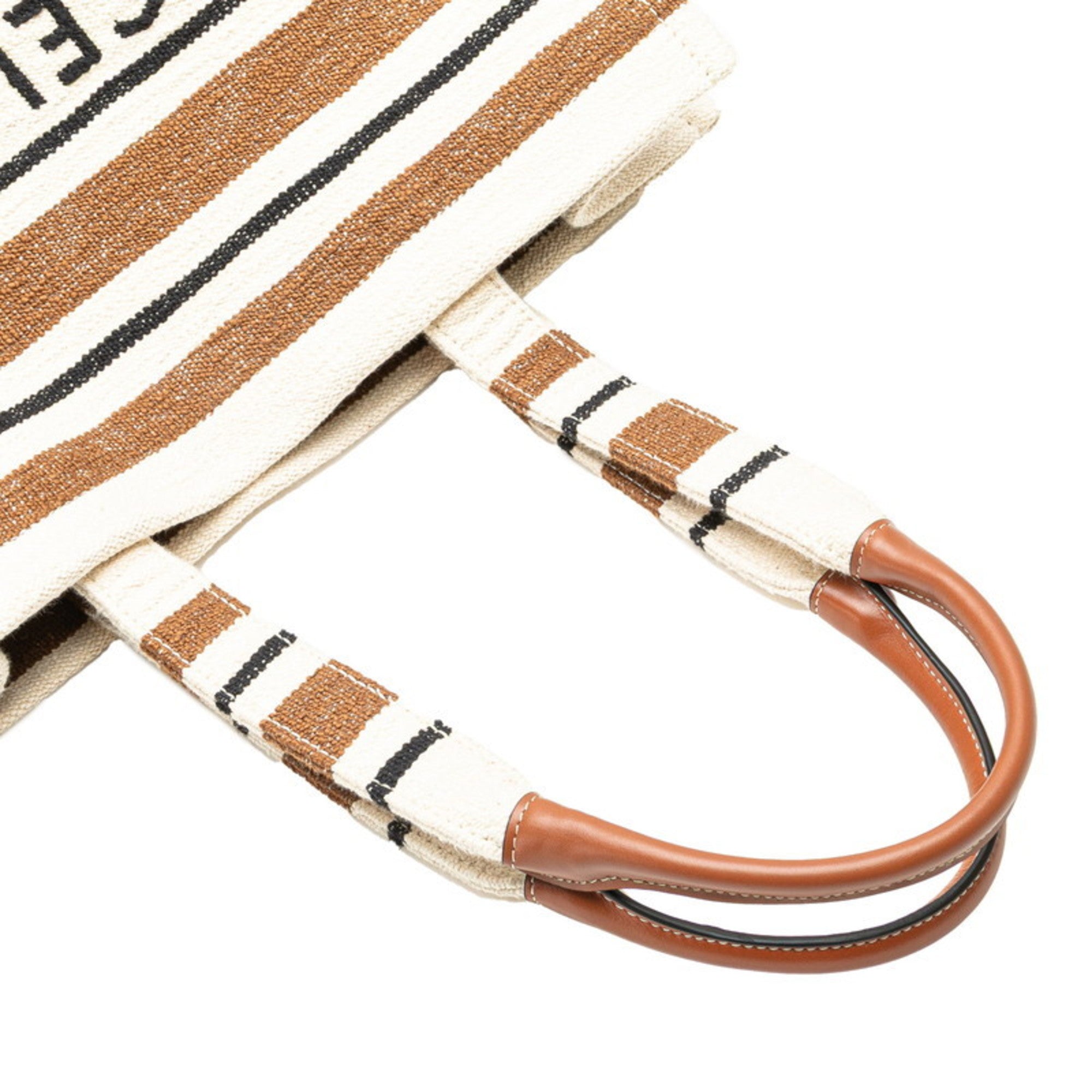 CLNI logo handbag tote bag in white, brown, and black canvas leather. Women's.