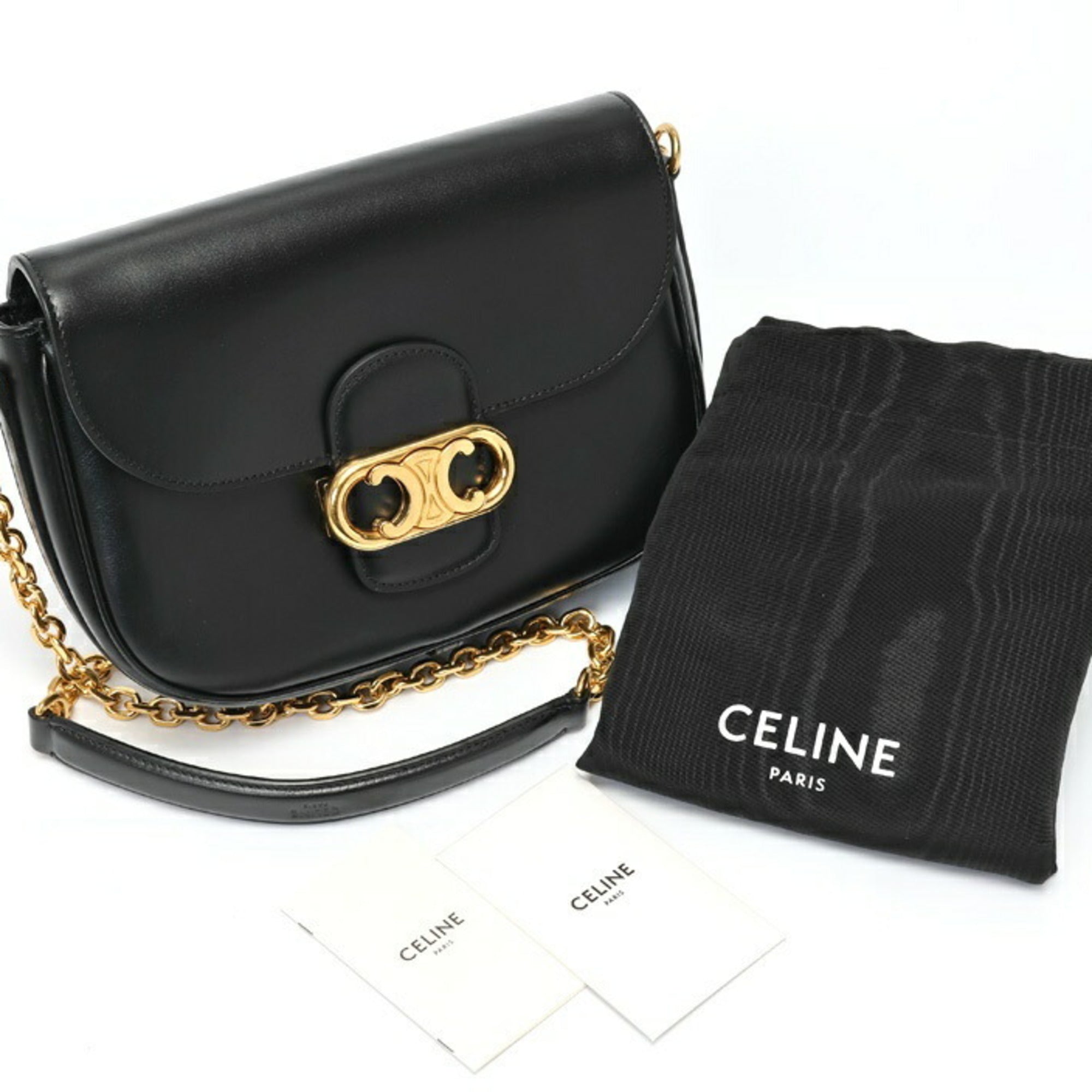 CLNI Triomphe Maillon Chain Shoulder Bag 19134 Leather Black S-157999