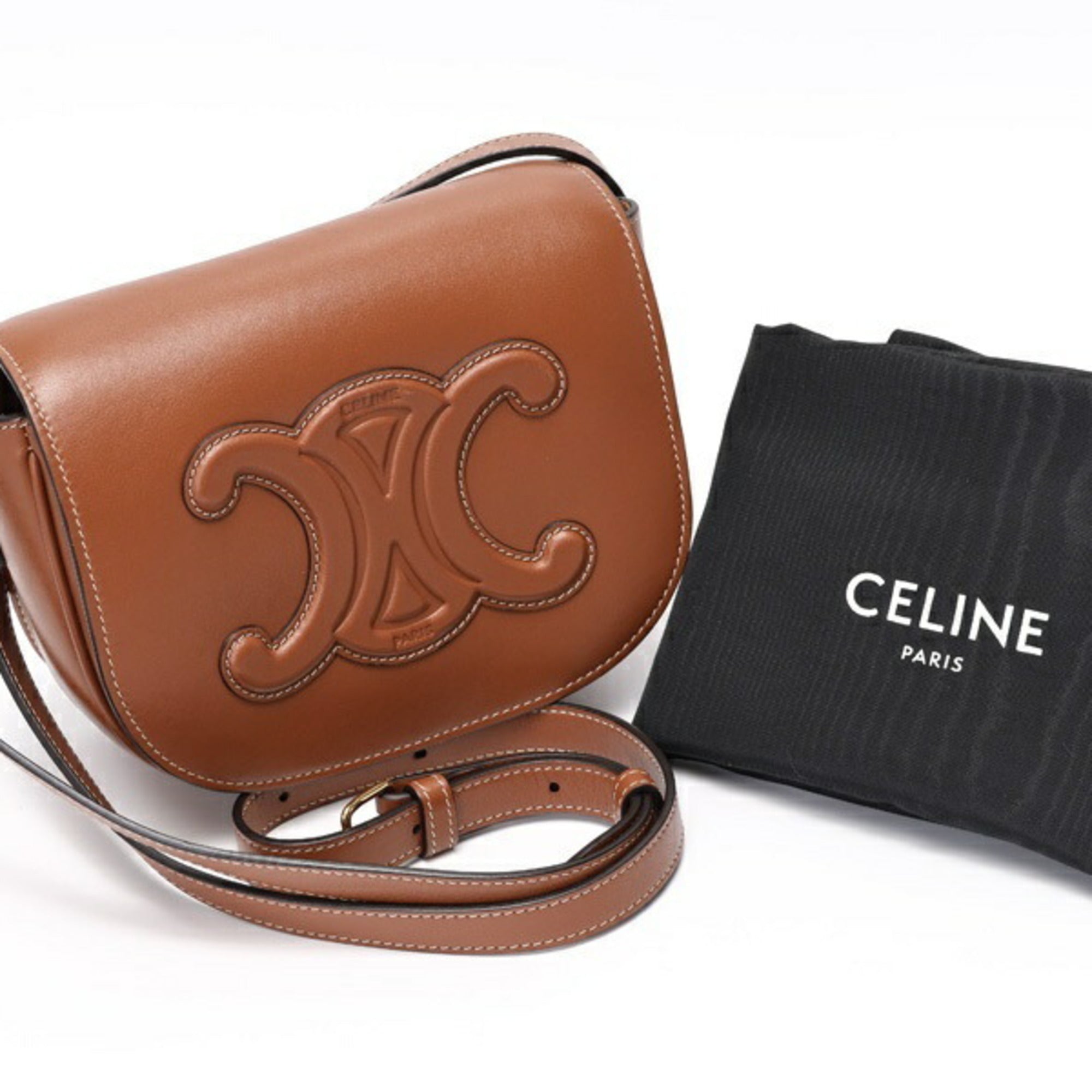 CLNI Folco Cuir Triomphe Shoulder Bag 198263DU3.04LU Smooth Calfskin Tan E-157919