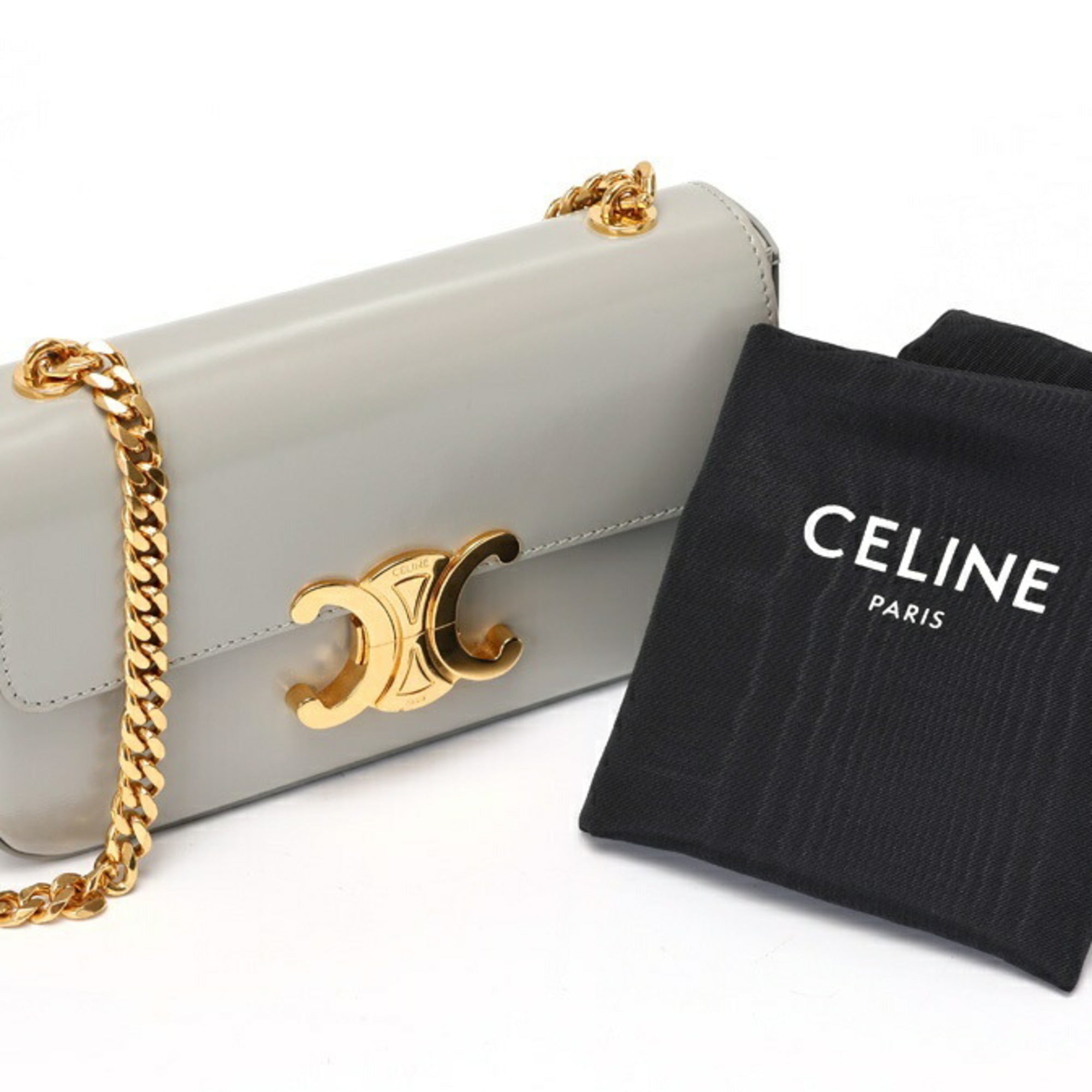 CLNI Triomphe Chain Shoulder Bag Claude 19799 Shiny Calfskin Grey K-157900