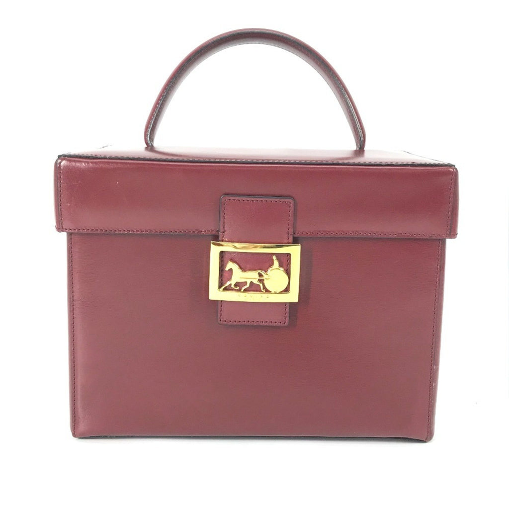 CLNI Vintage Vanity Box with Carriage Hardware and Mirror, Leather Handbag, Women's, Bordeaux
