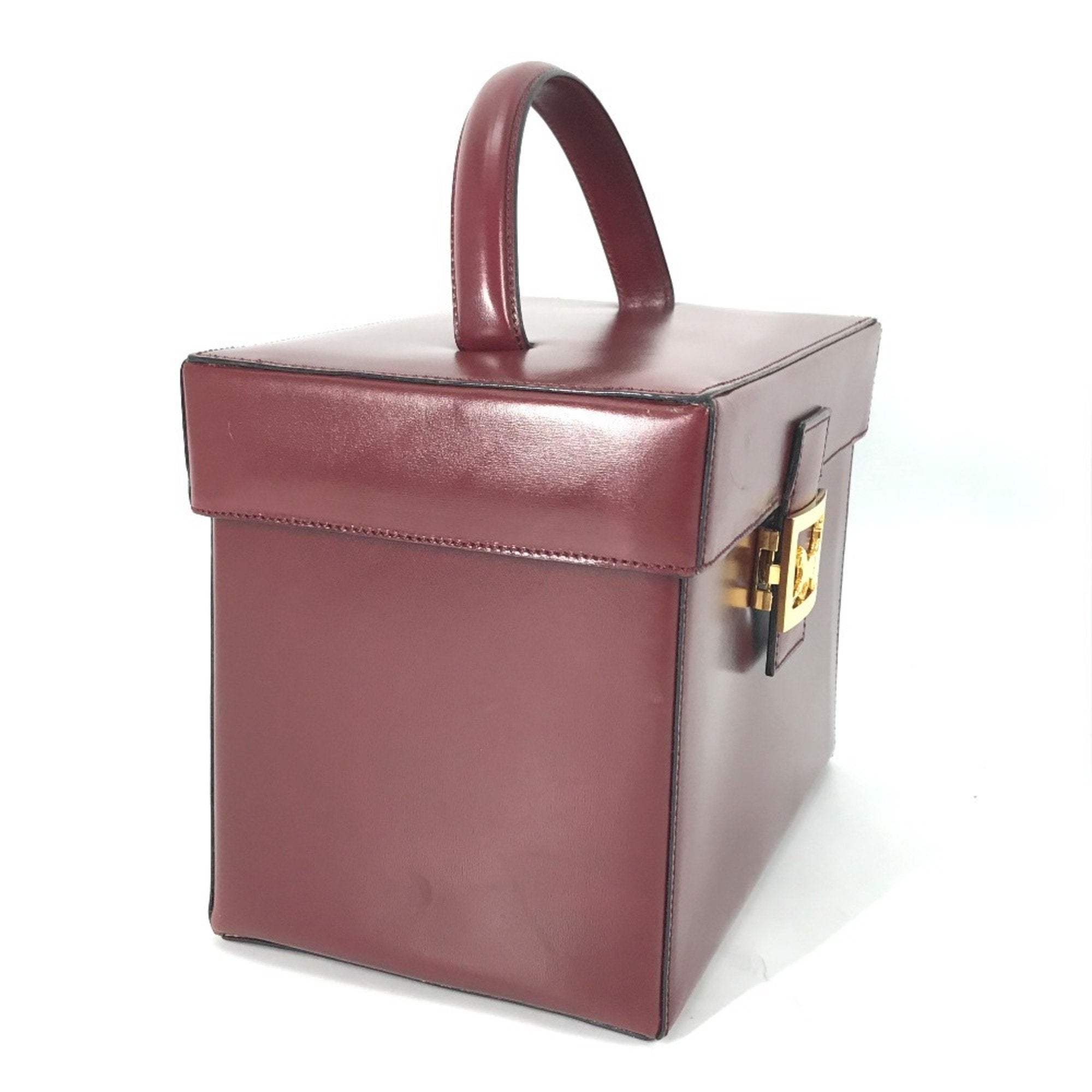 CLNI Vintage Vanity Box with Carriage Hardware and Mirror, Leather Handbag, Women's, Bordeaux