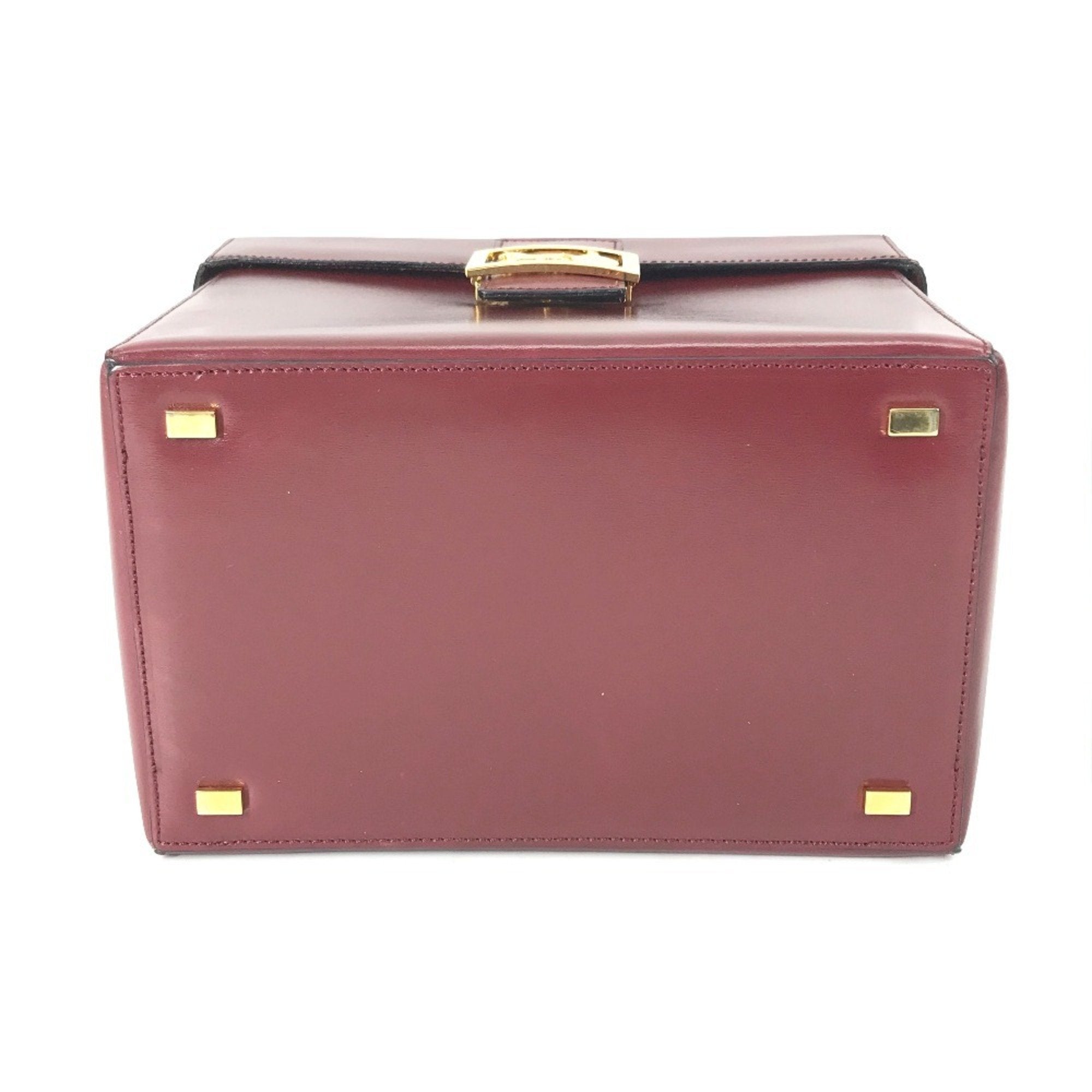 CLNI Vintage Vanity Box with Carriage Hardware and Mirror, Leather Handbag, Women's, Bordeaux