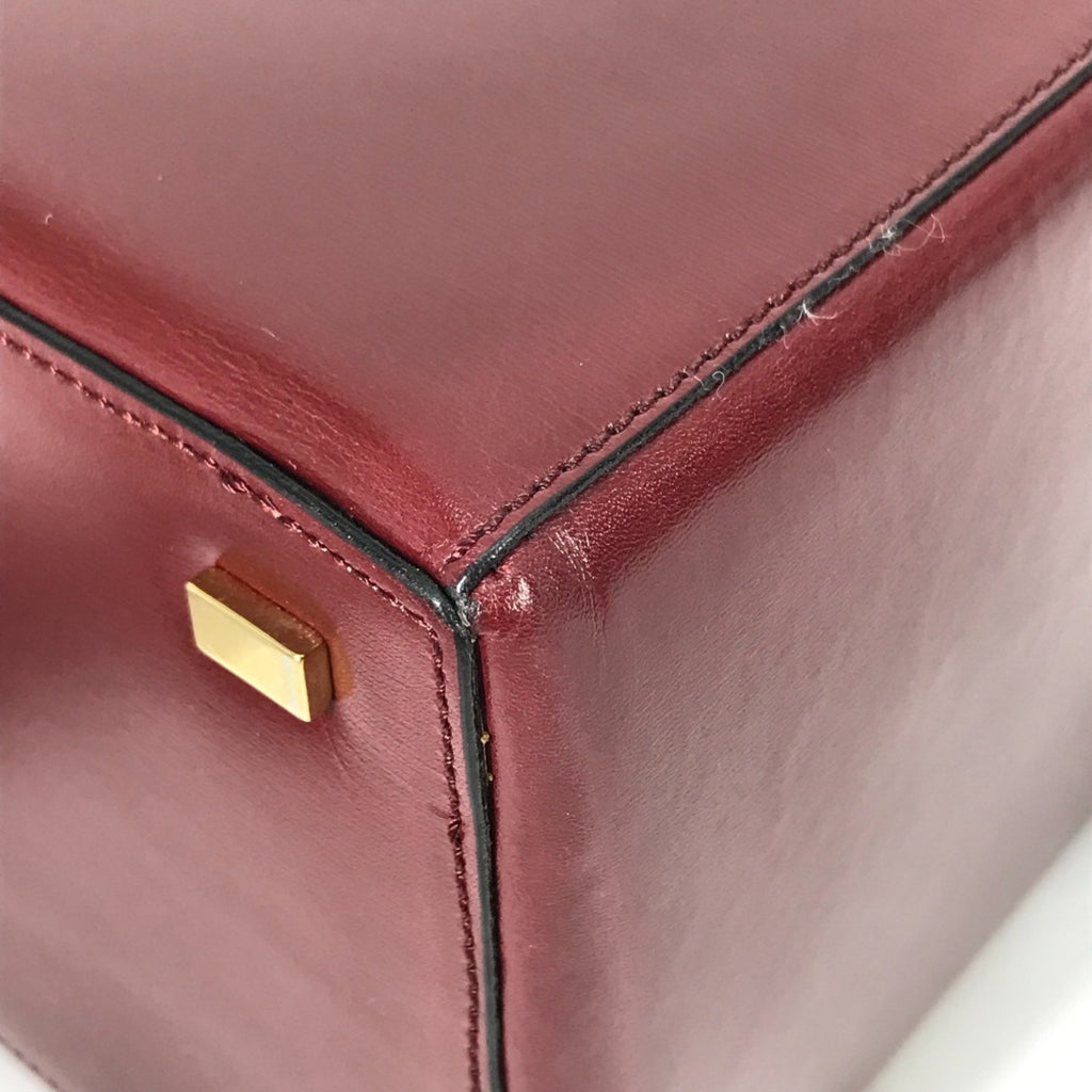CLNI Vintage Vanity Box with Carriage Hardware and Mirror, Leather Handbag, Women's, Bordeaux