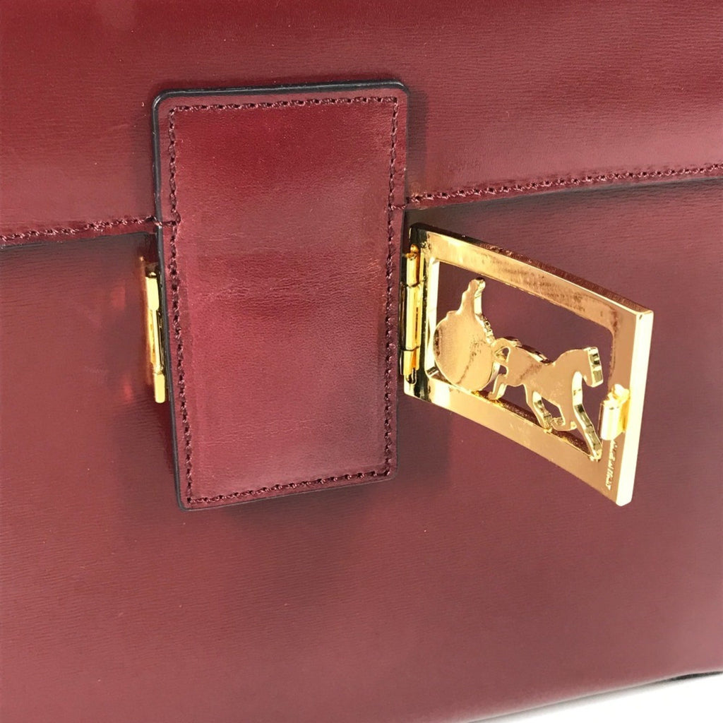 CLNI Vintage Vanity Box with Carriage Hardware and Mirror, Leather Handbag, Women's, Bordeaux