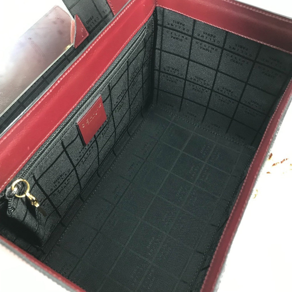 CLNI Vintage Vanity Box with Carriage Hardware and Mirror, Leather Handbag, Women's, Bordeaux